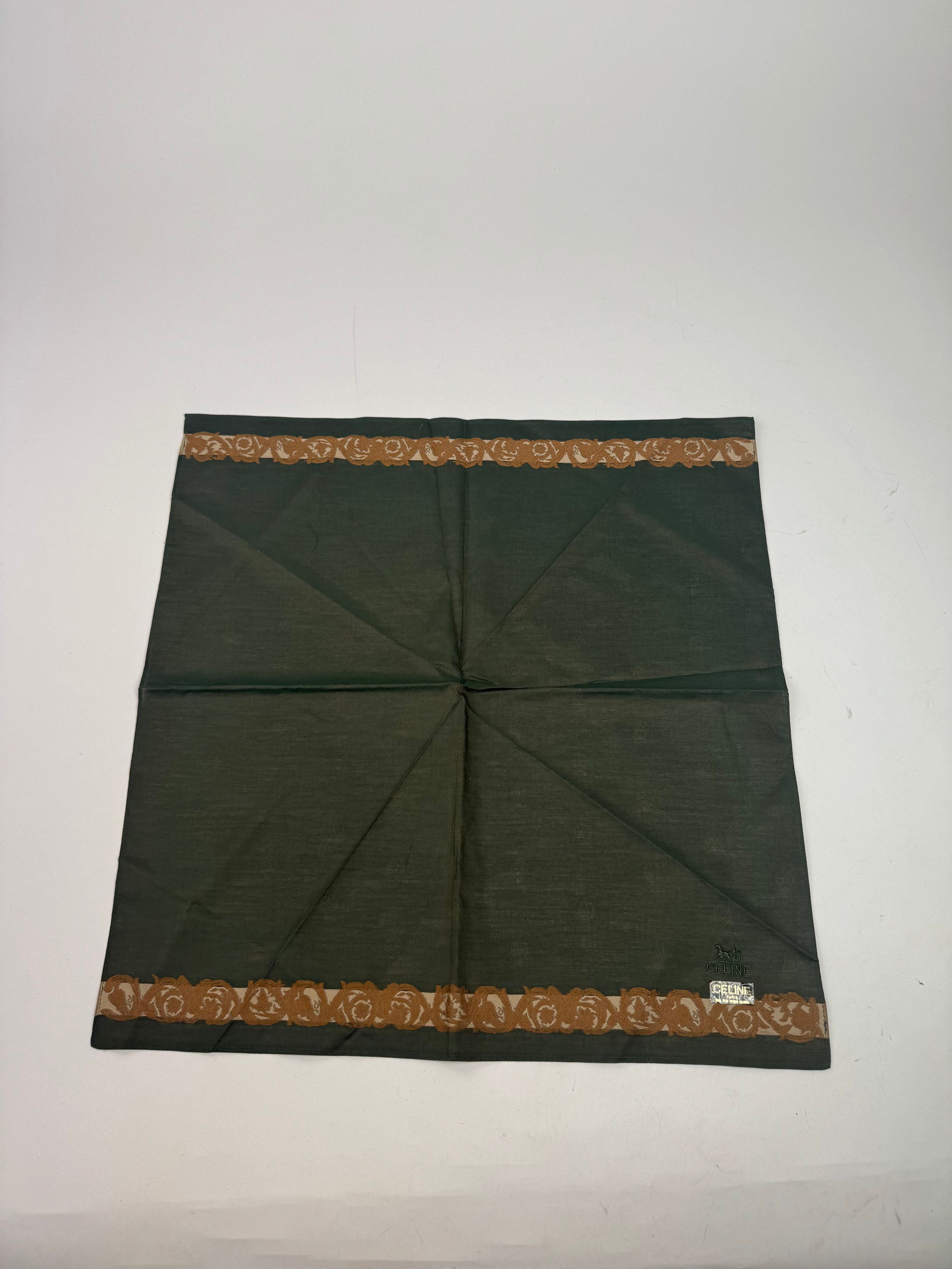 Celine Vintage Scarf Green Brown Size ONE SIZE - 7 Thumbnail