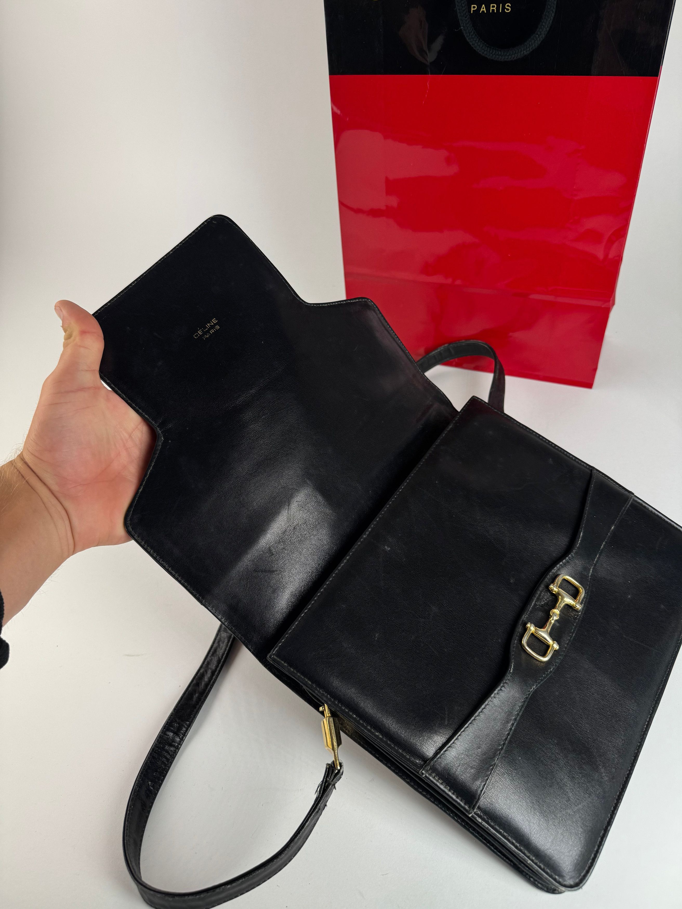Celine Vintage Paris Leather Bag Triomphe Black Size ONE SIZE - 12 Thumbnail
