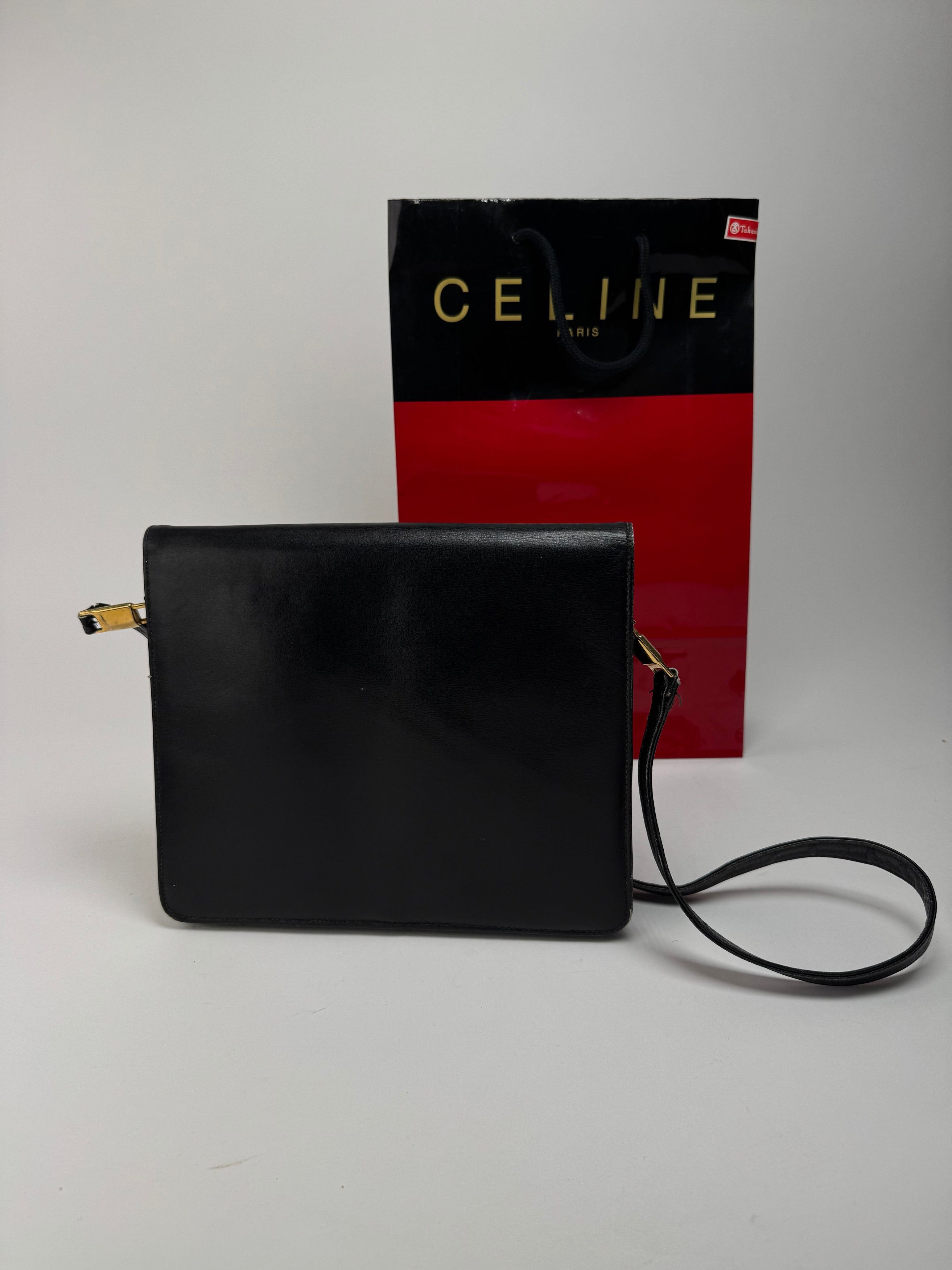 Celine Vintage Paris Leather Bag Triomphe Black Size ONE SIZE - 10 Thumbnail