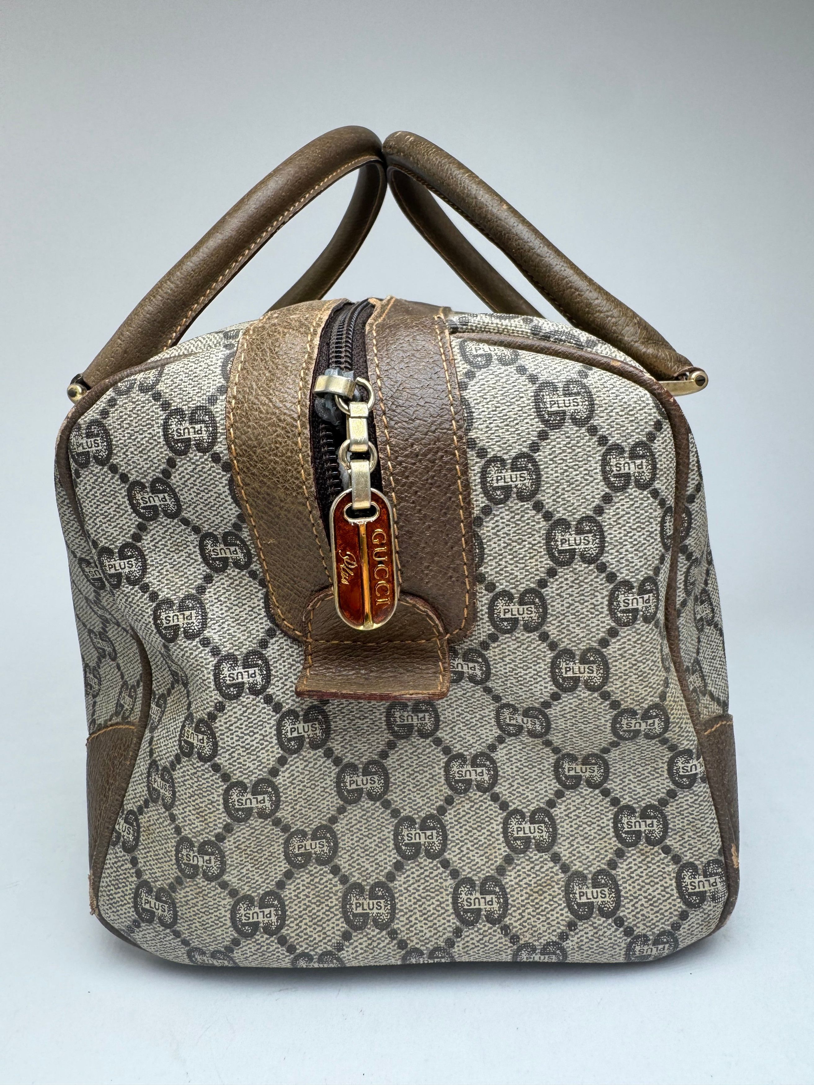 Gucci Vintage Plus Monogram Leather mini Boston Bag brown grey Size ONE SIZE - 10 Thumbnail