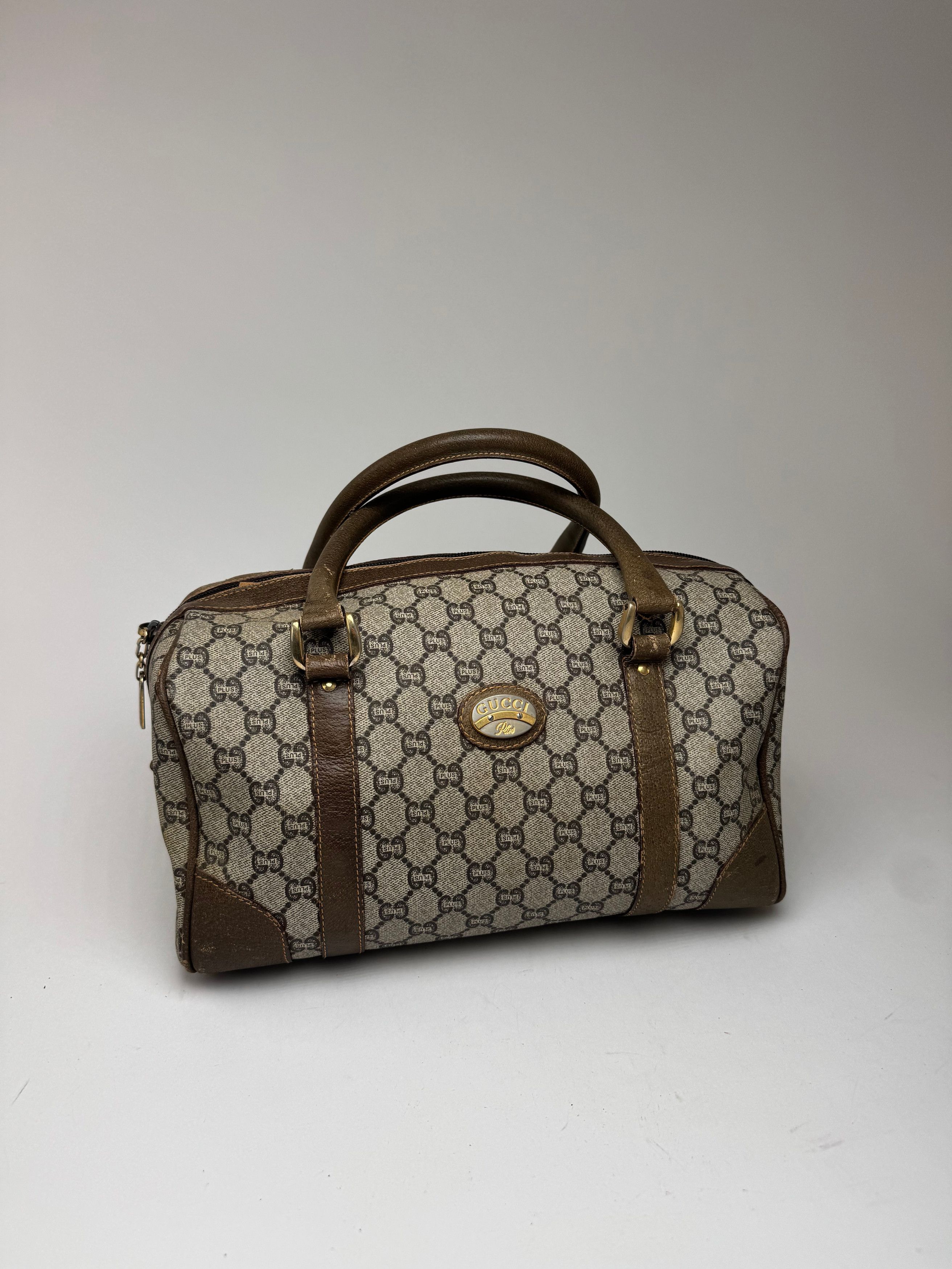 Gucci Vintage Plus Monogram Leather mini Boston Bag brown grey Size ONE SIZE - 8 Thumbnail