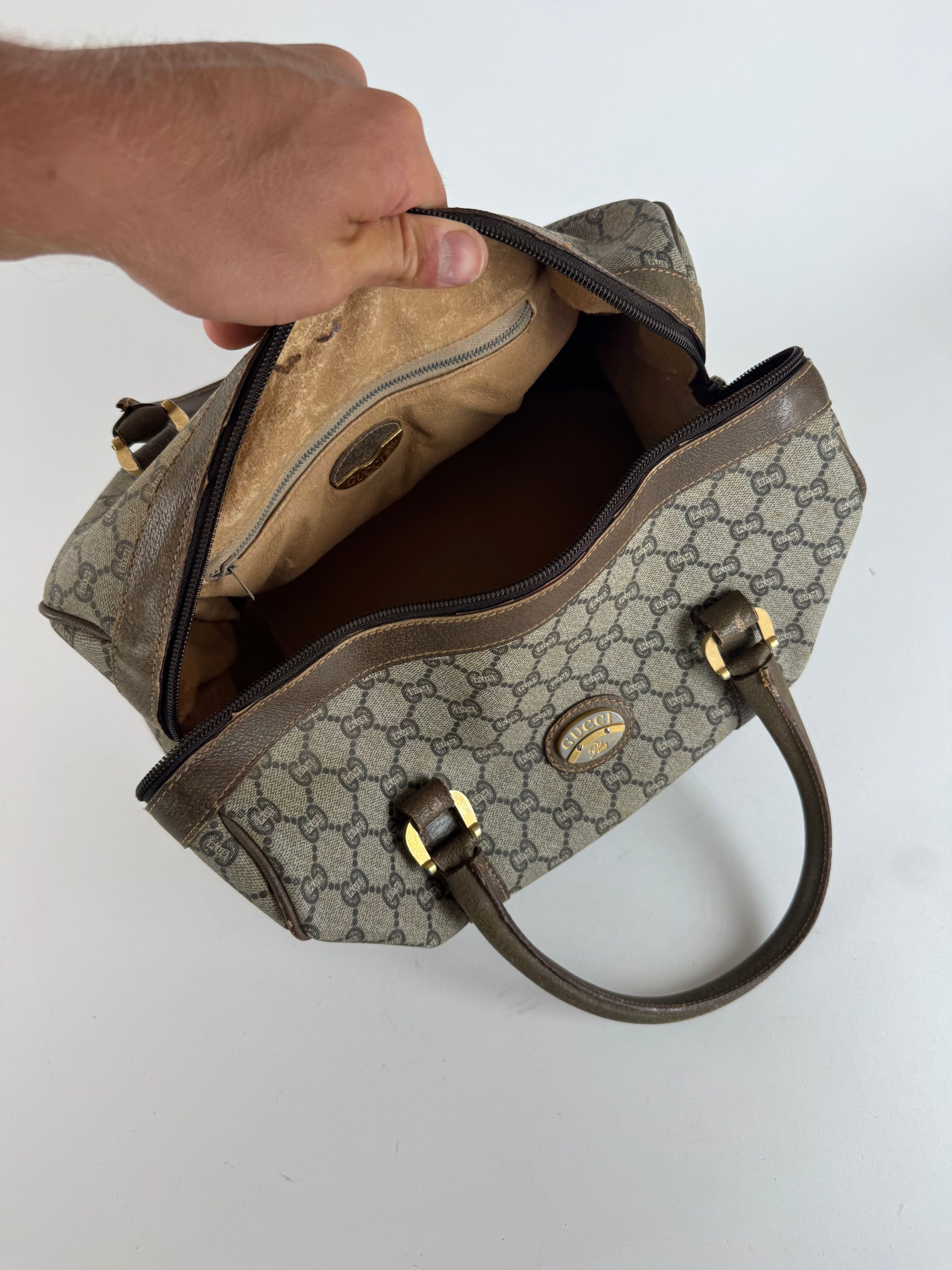 Gucci Vintage Plus Monogram Leather mini Boston Bag brown grey Size ONE SIZE - 6 Thumbnail