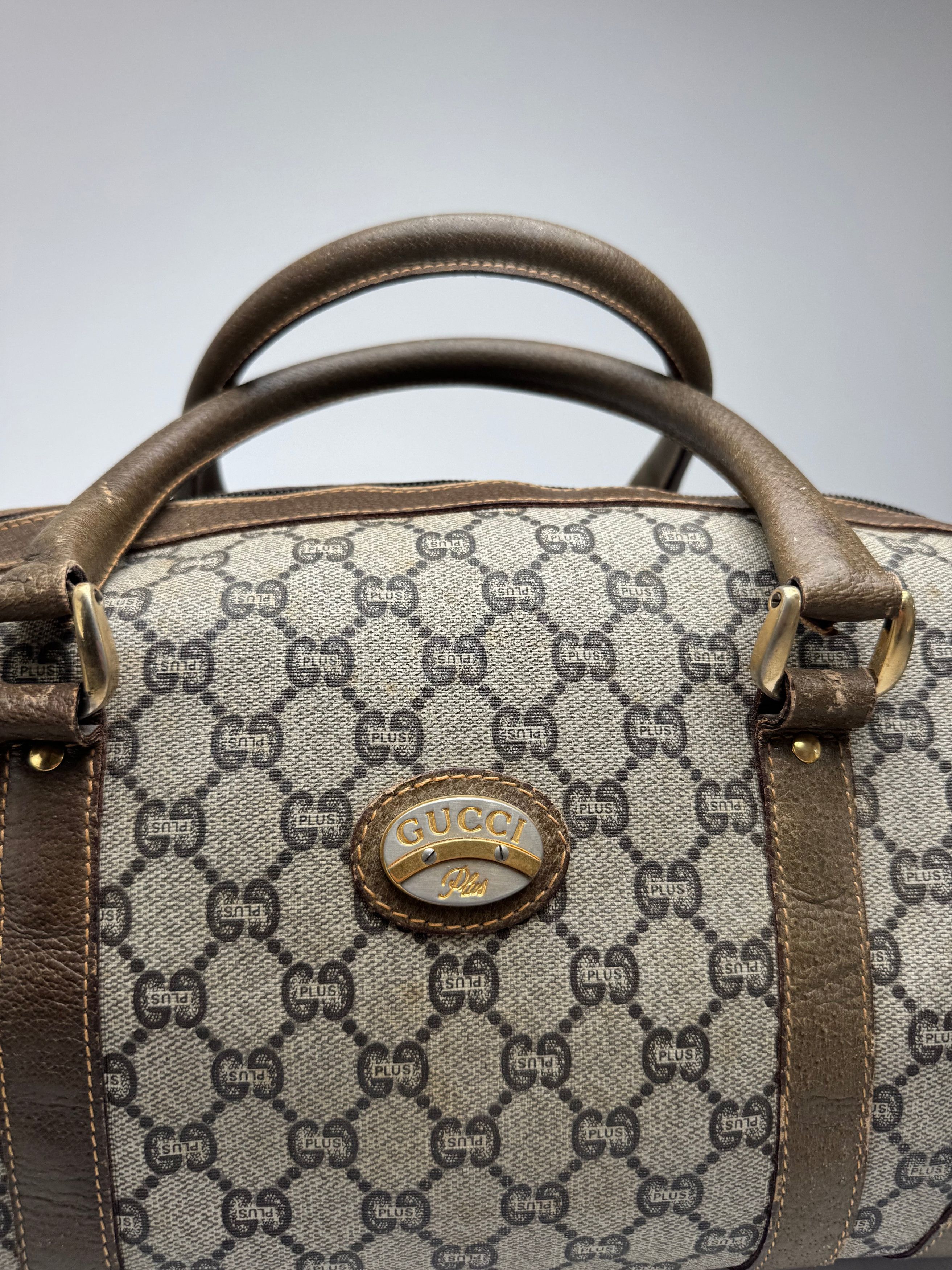 Gucci Vintage Plus Monogram Leather mini Boston Bag brown grey Size ONE SIZE - 2 Thumbnail