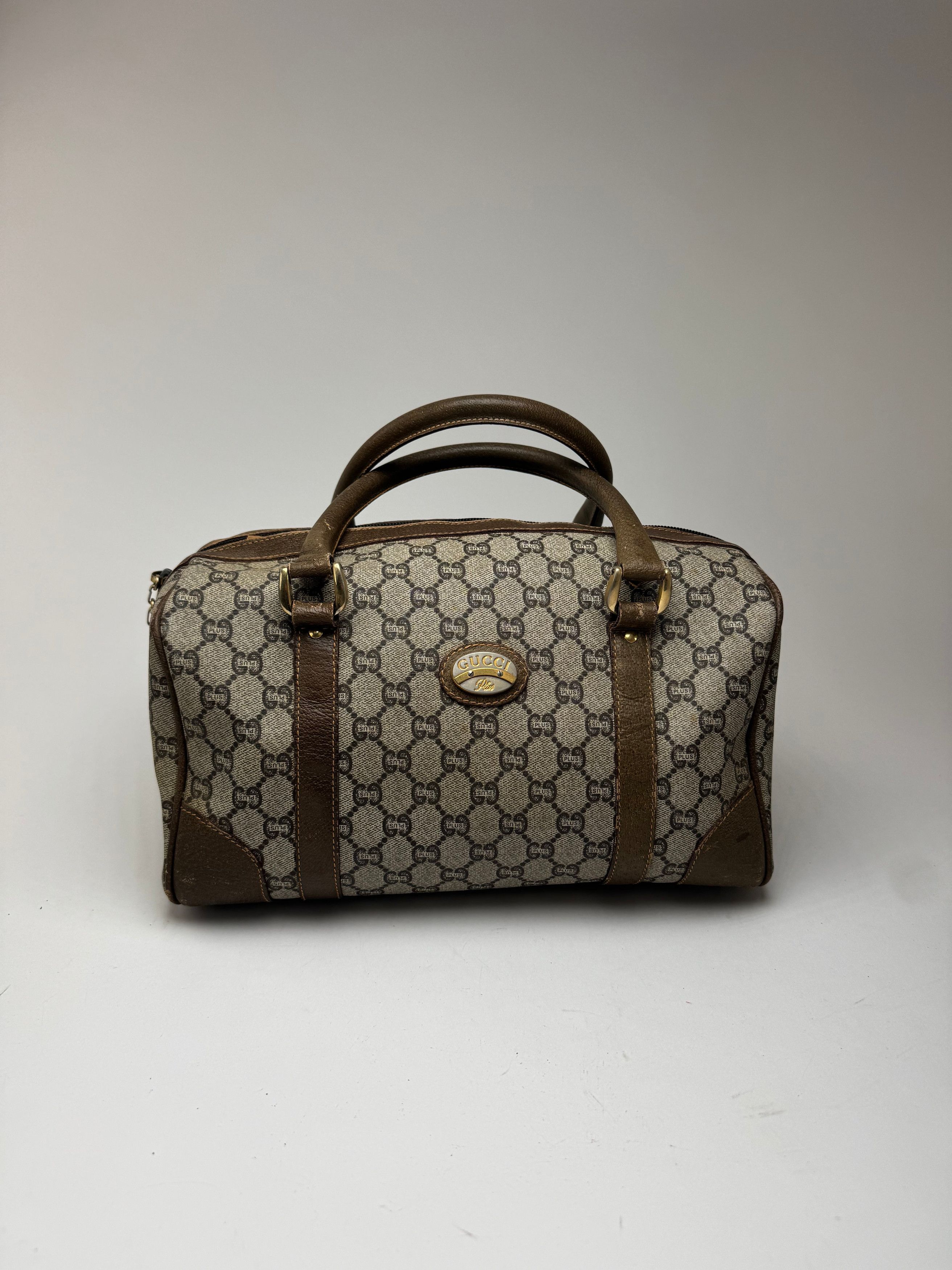 Gucci Vintage Plus Monogram Leather mini Boston Bag brown grey Size ONE SIZE - 7 Thumbnail
