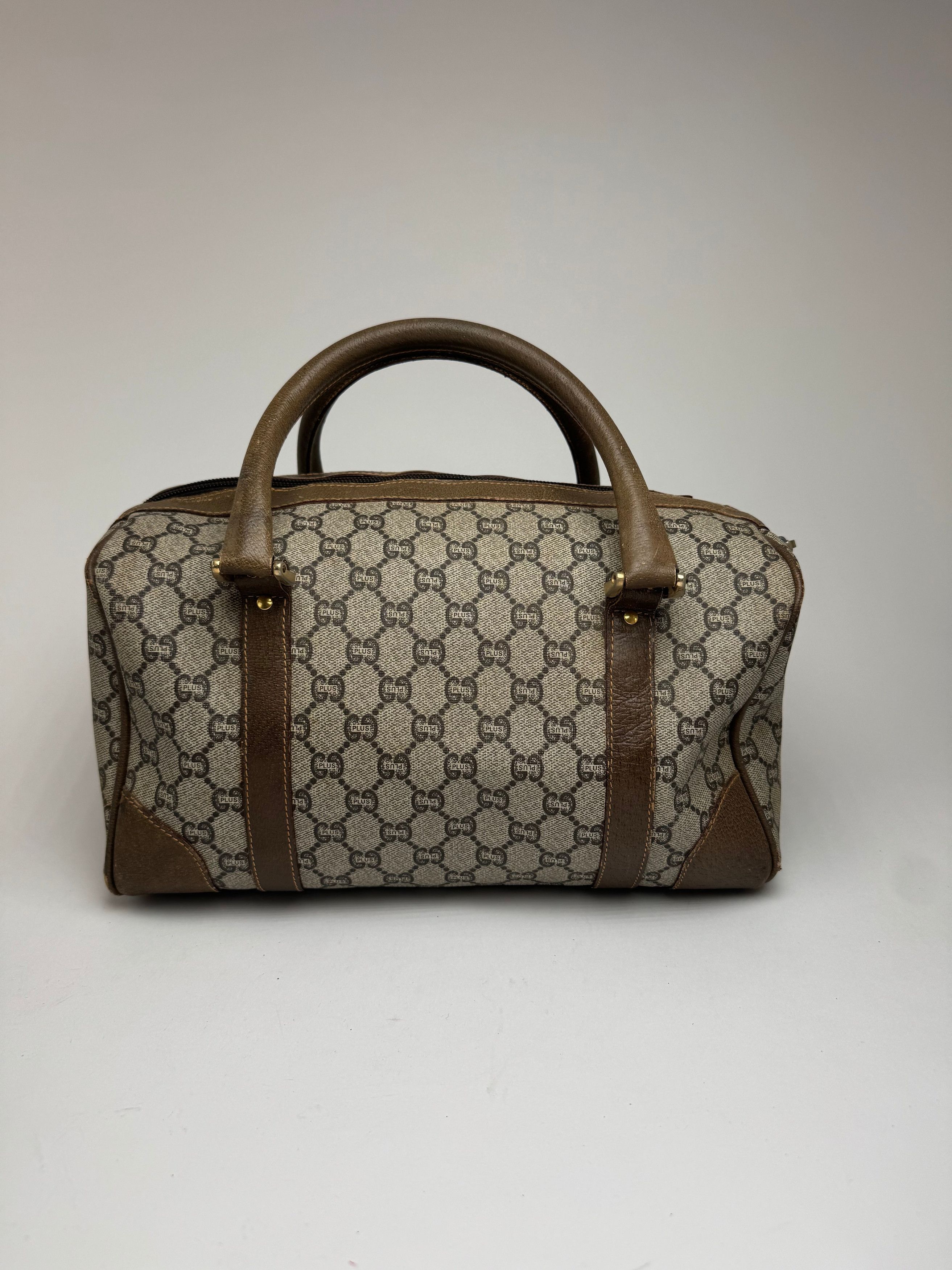 Gucci Vintage Plus Monogram Leather mini Boston Bag brown grey Size ONE SIZE - 3 Thumbnail