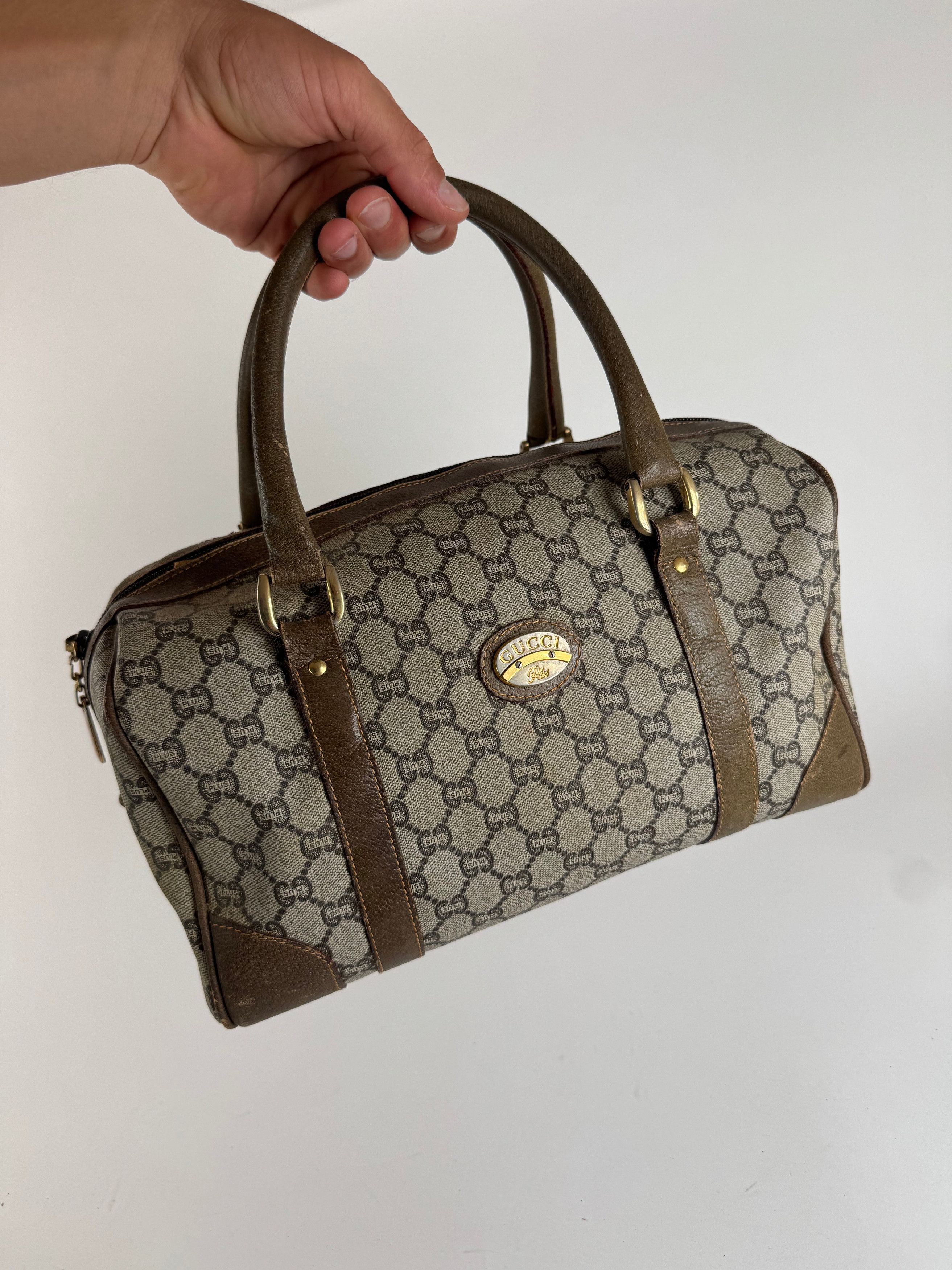 Gucci Vintage Plus Monogram Leather mini Boston Bag brown grey Size ONE SIZE - 9 Thumbnail