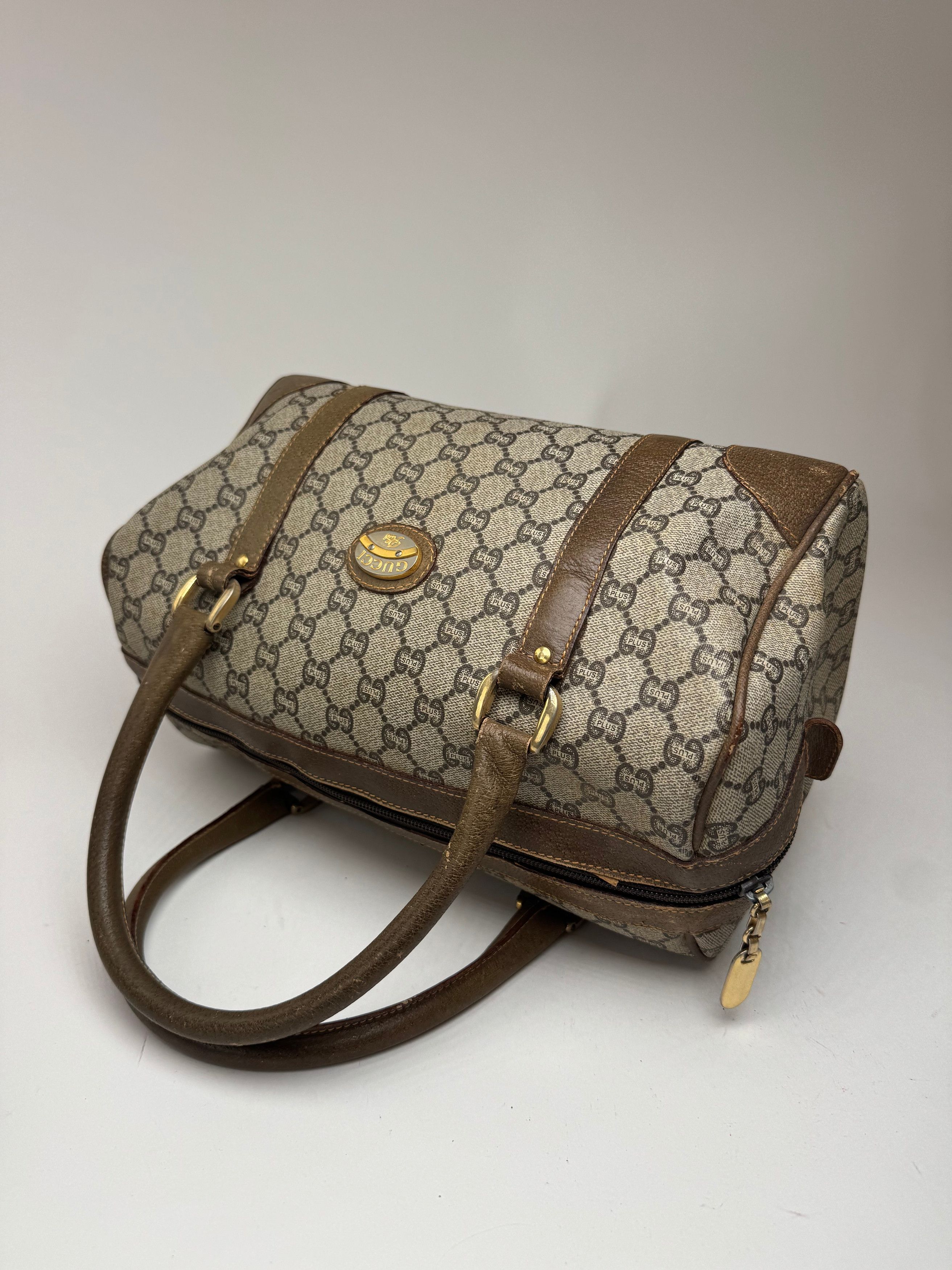 Gucci Vintage Plus Monogram Leather mini Boston Bag brown grey Size ONE SIZE - 13 Thumbnail