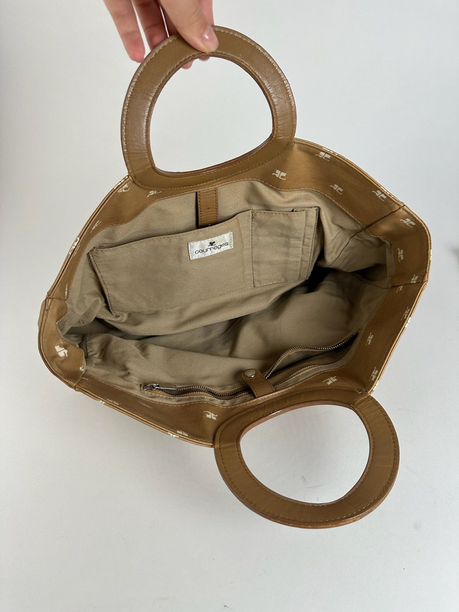 Courreges Vintage Monogram Handbag Gold Brown Size ONE SIZE - 3 Thumbnail