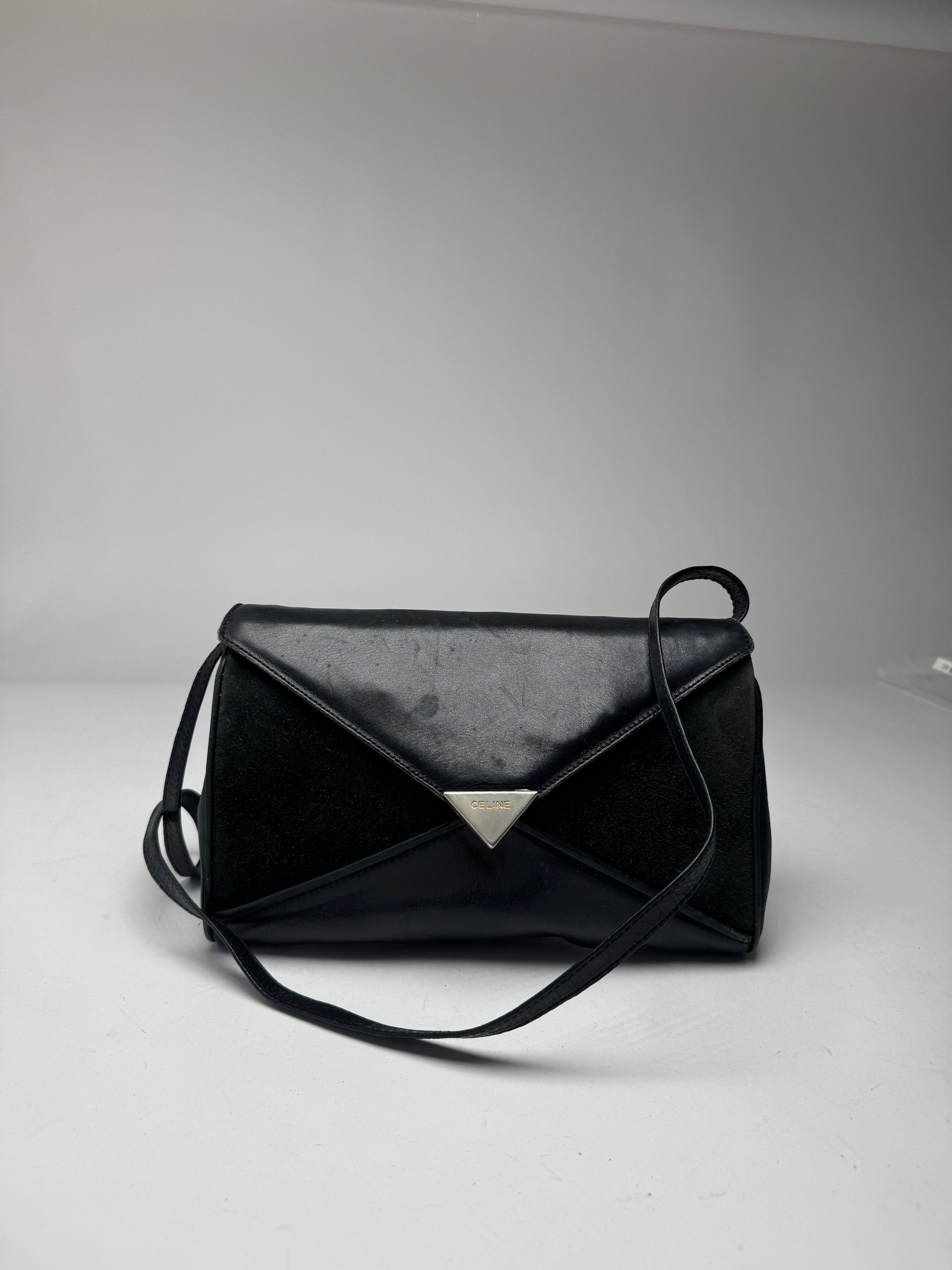 Celine Vintage Paris Triomphe Suede Leather Bag Marine Black Size ONE SIZE - 13 Thumbnail