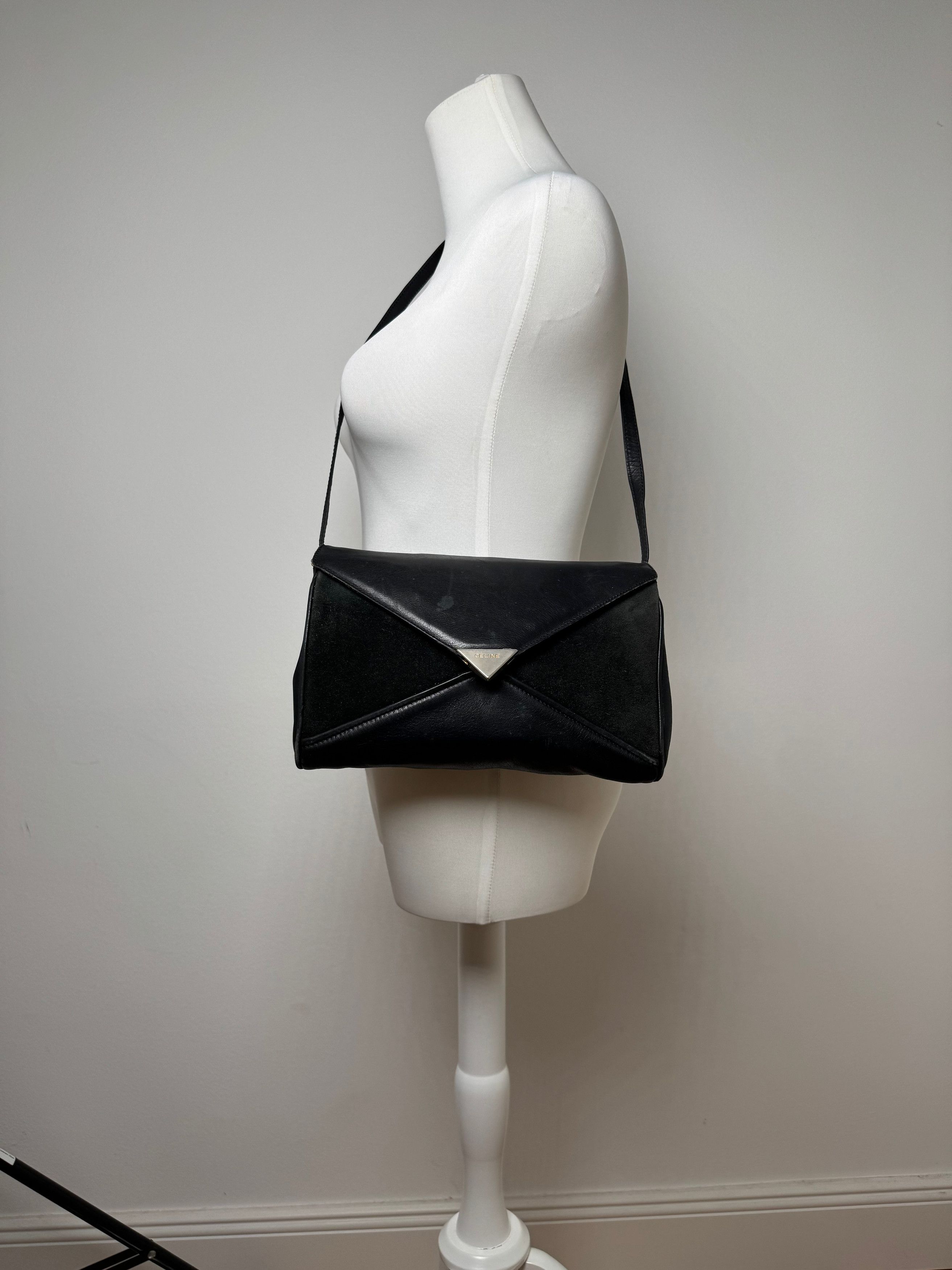Celine Vintage Paris Triomphe Suede Leather Bag Marine Black Size ONE SIZE - 4 Thumbnail