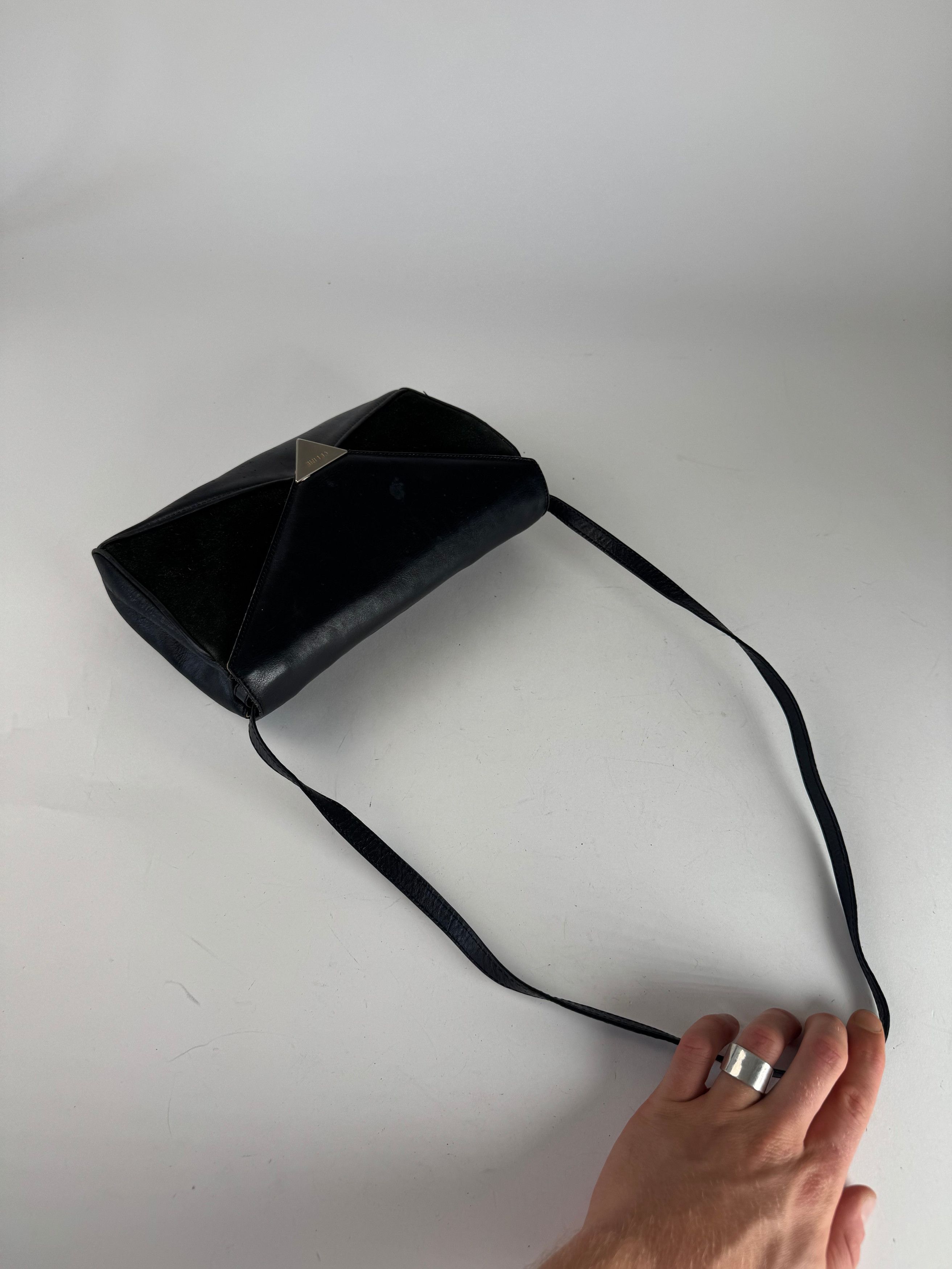 Celine Vintage Paris Triomphe Suede Leather Bag Marine Black Size ONE SIZE - 8 Thumbnail