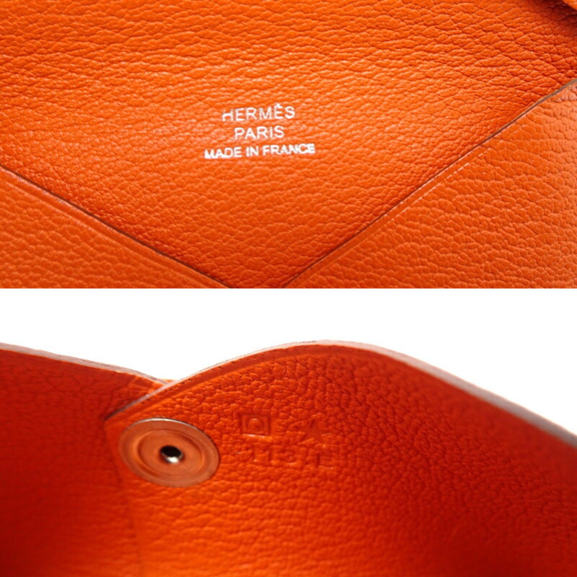 Hermes Hermes Hermès Calvi □Q Stamp 2013 Women's Coin Case Chevre Orange Size ONE SIZE - 6 Thumbnail