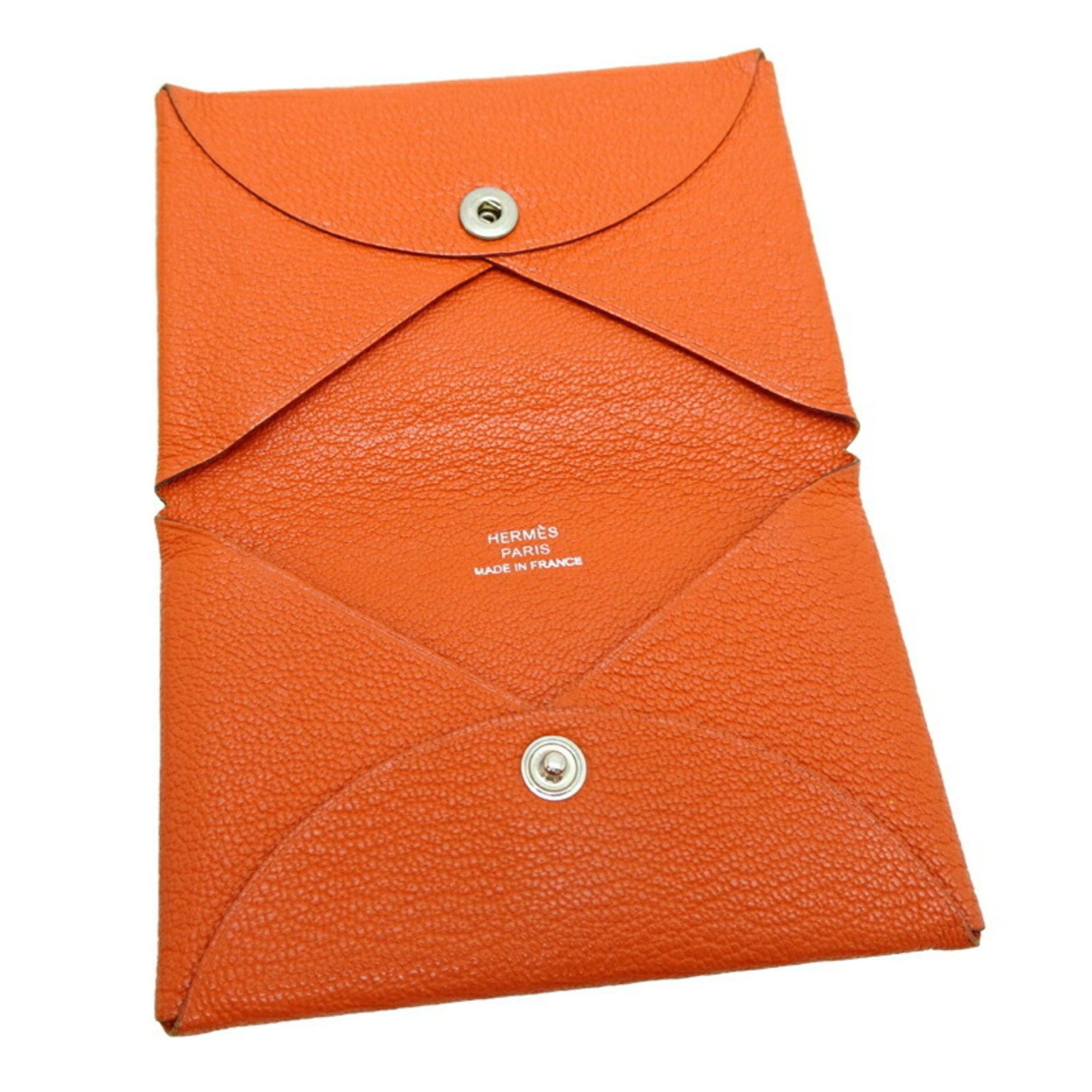 Hermes Hermes Hermès Calvi □Q Stamp 2013 Women's Coin Case Chevre Orange Size ONE SIZE - 5 Thumbnail