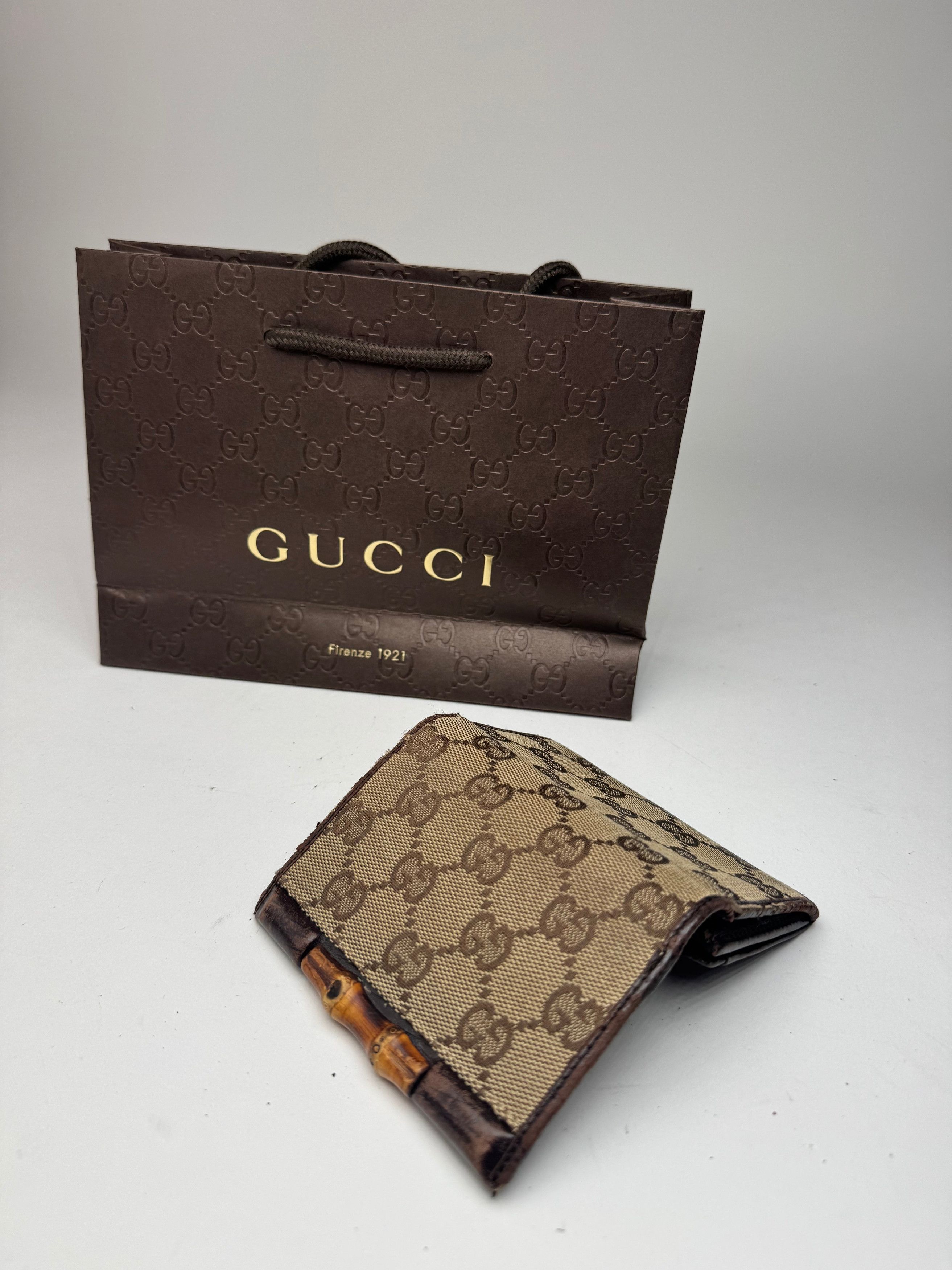 Gucci Vintage Leather / -Canvas monogram Card Holder beige brown Size ONE SIZE - 7 Thumbnail