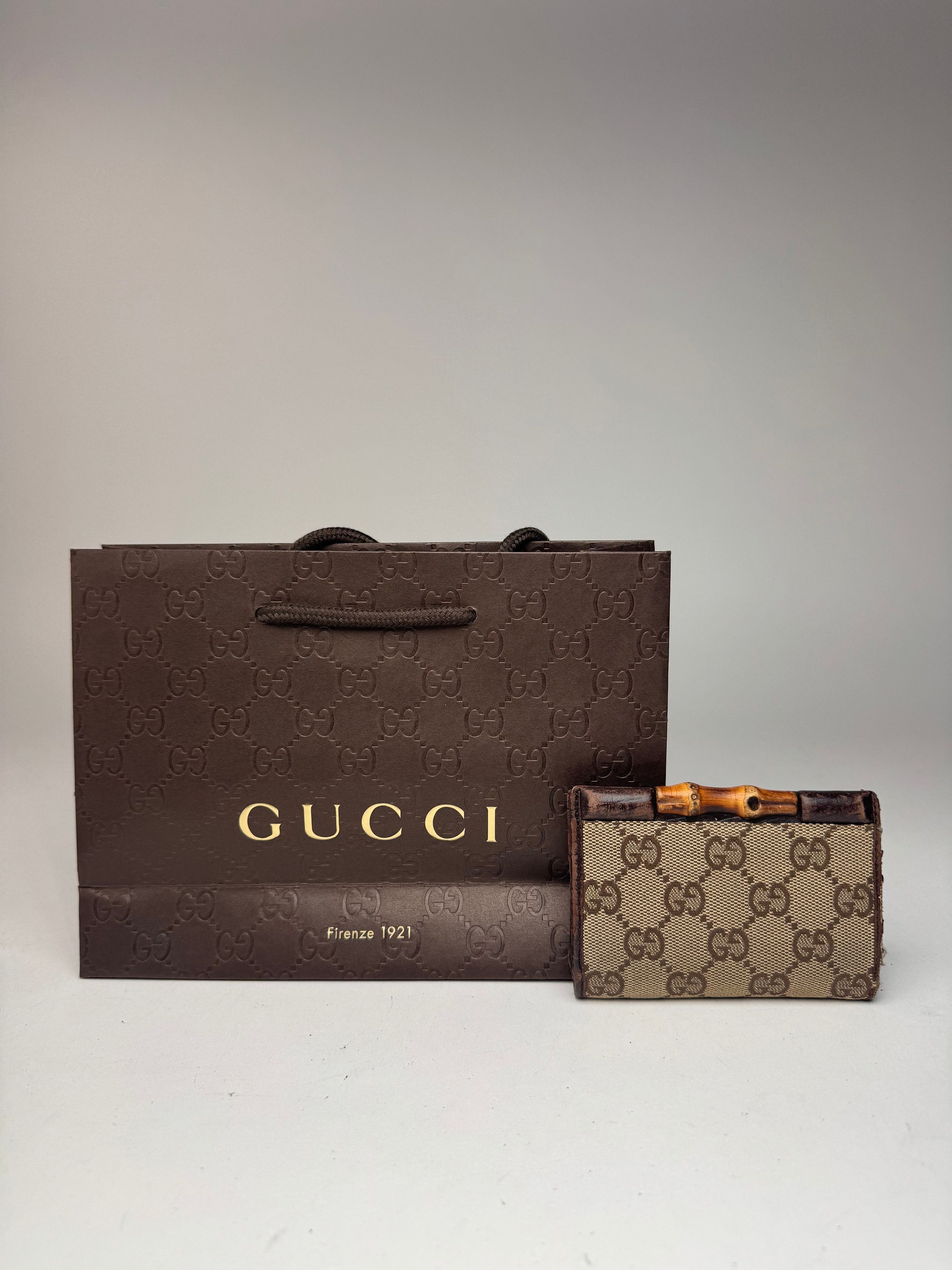 Gucci Vintage Leather / -Canvas monogram Card Holder beige brown Size ONE SIZE - 10 Thumbnail