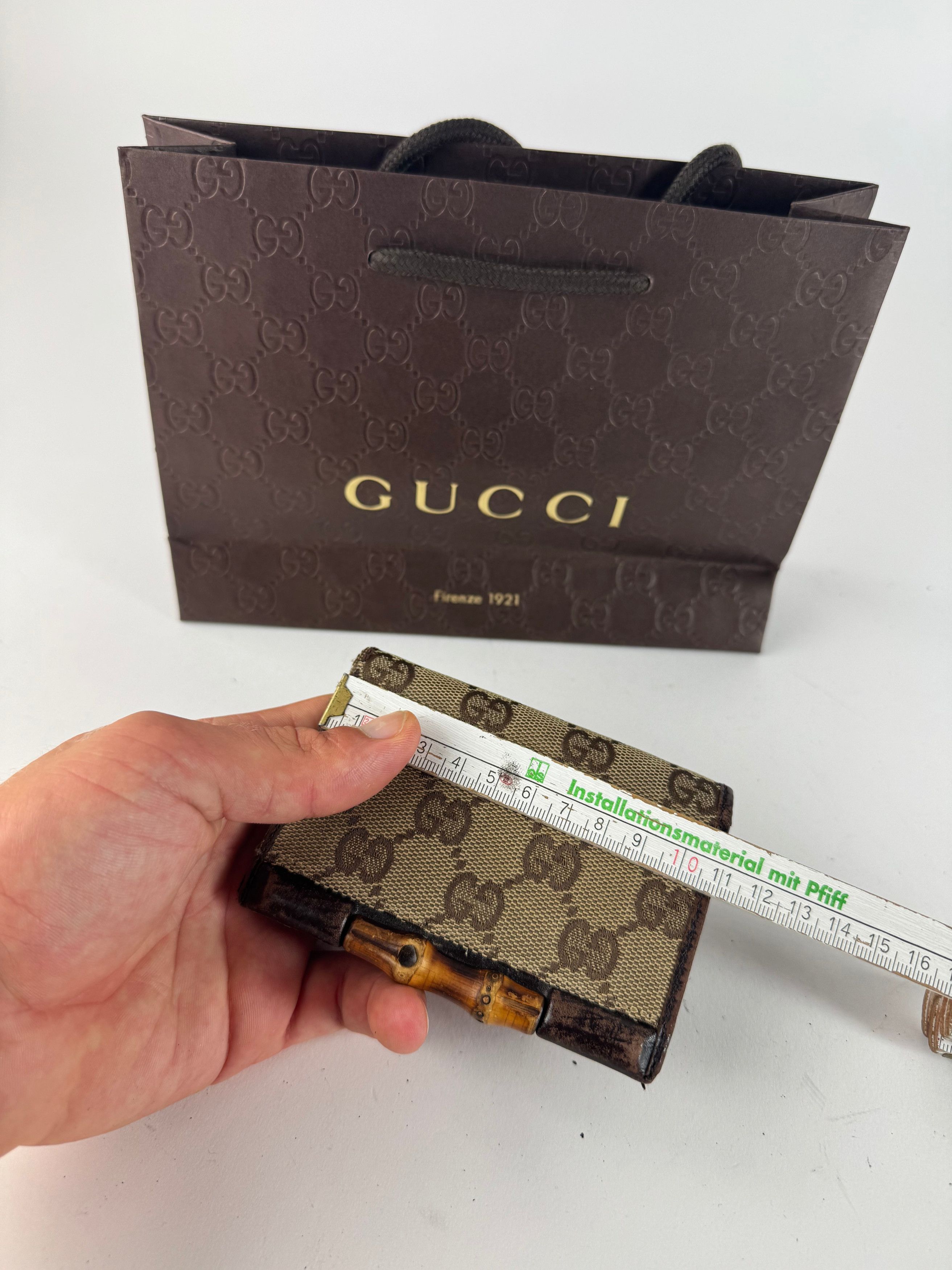 Gucci Vintage Leather / -Canvas monogram Card Holder beige brown Size ONE SIZE - 8 Thumbnail