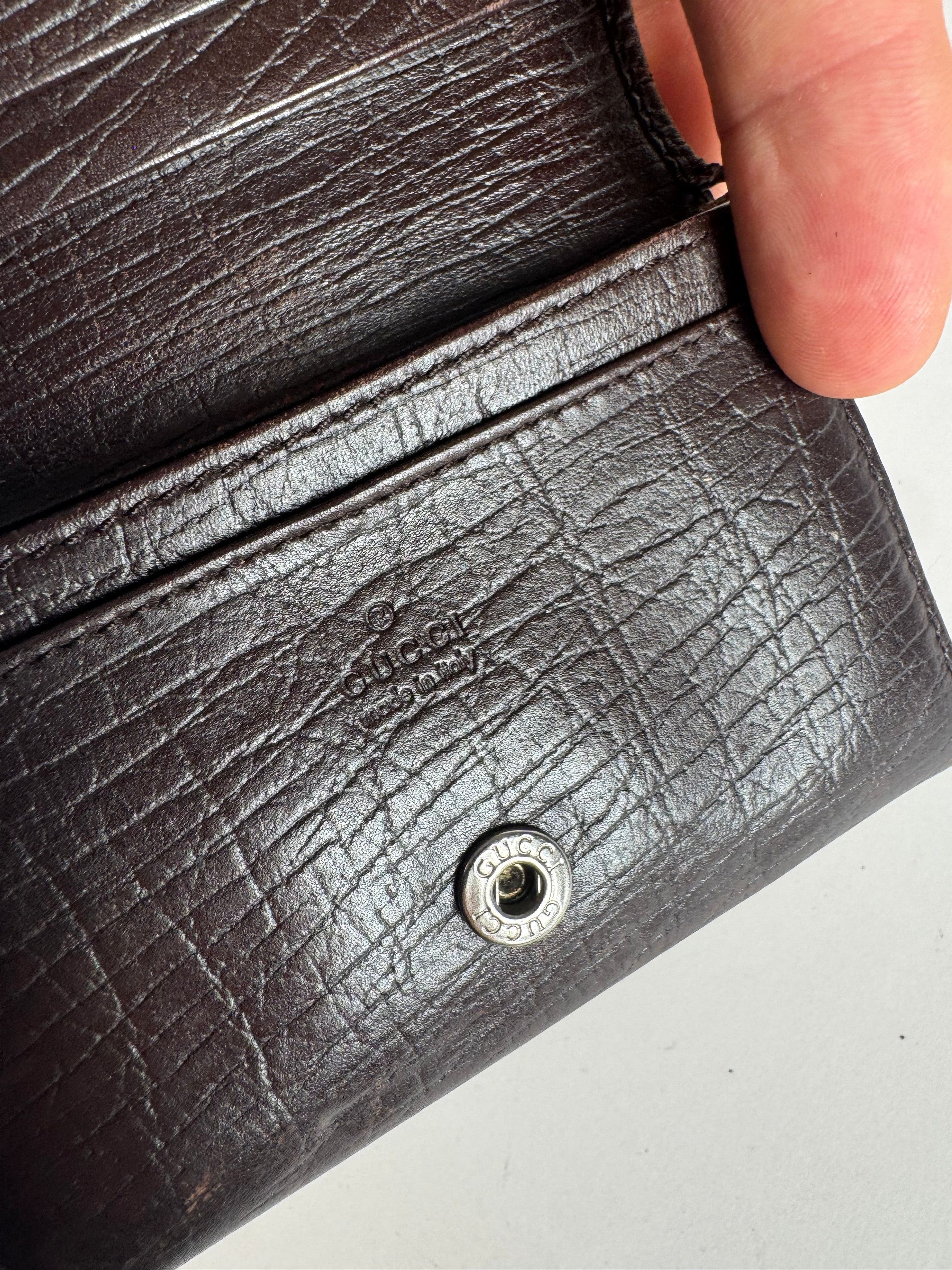 Gucci Vintage Leather / -Canvas monogram Card Holder beige brown Size ONE SIZE - 5 Thumbnail