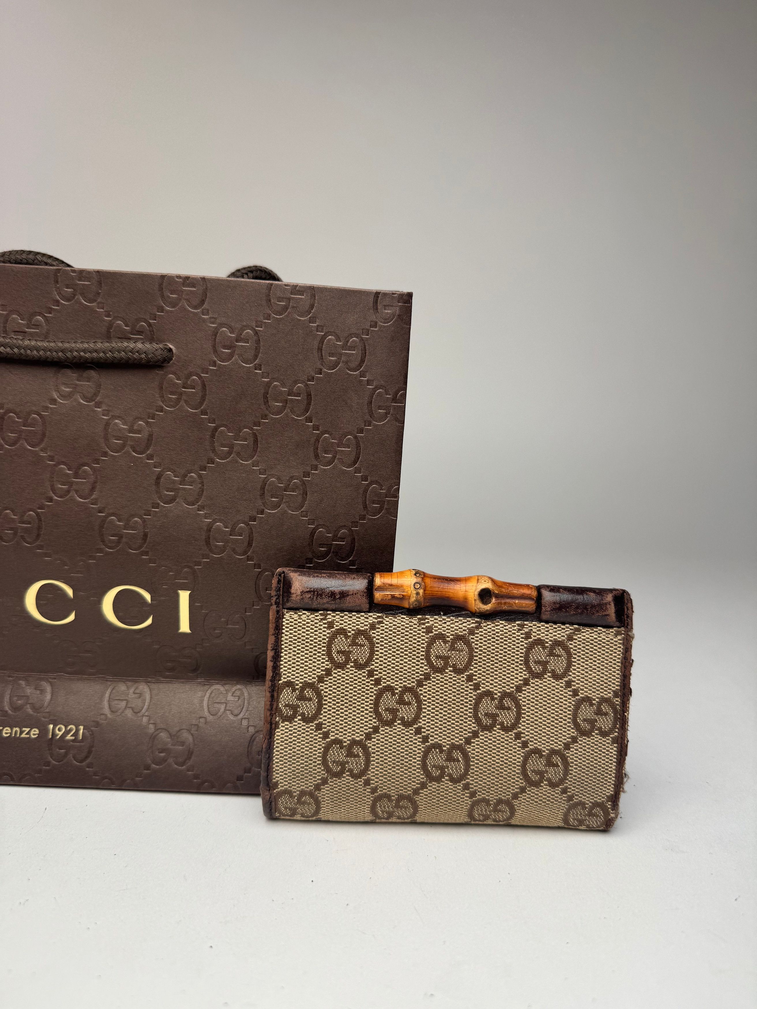 Gucci Vintage Leather / -Canvas monogram Card Holder beige brown Size ONE SIZE - 3 Thumbnail