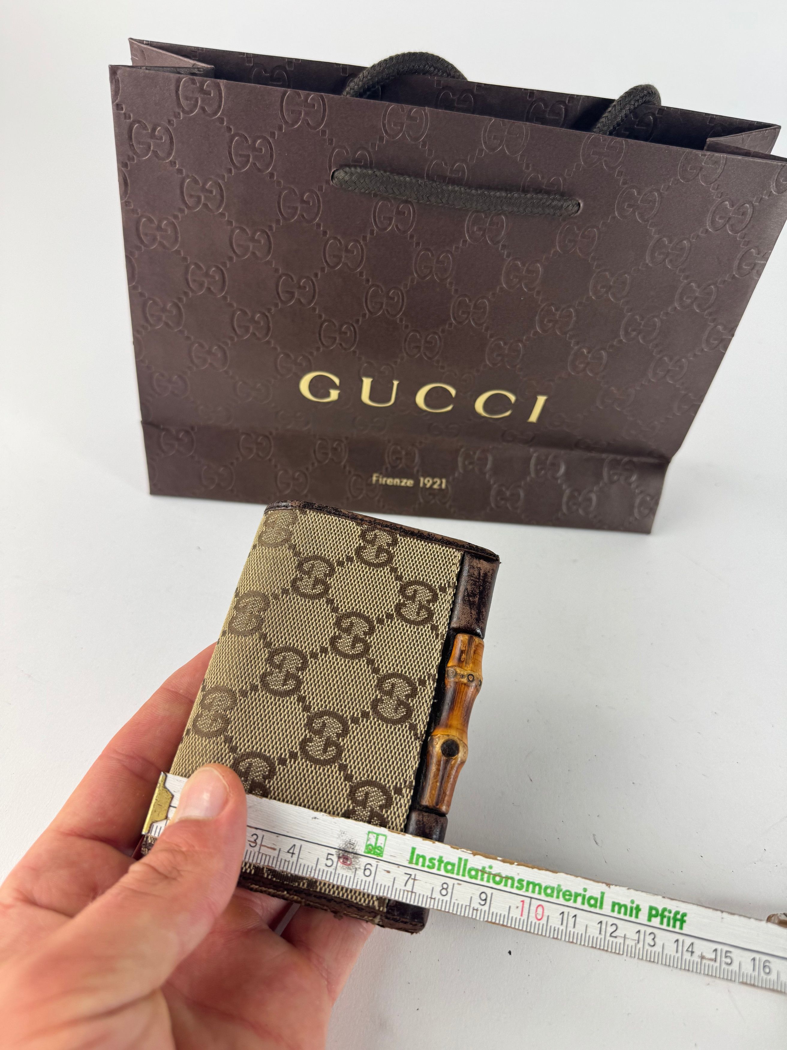 Gucci Vintage Leather / -Canvas monogram Card Holder beige brown Size ONE SIZE - 9 Thumbnail