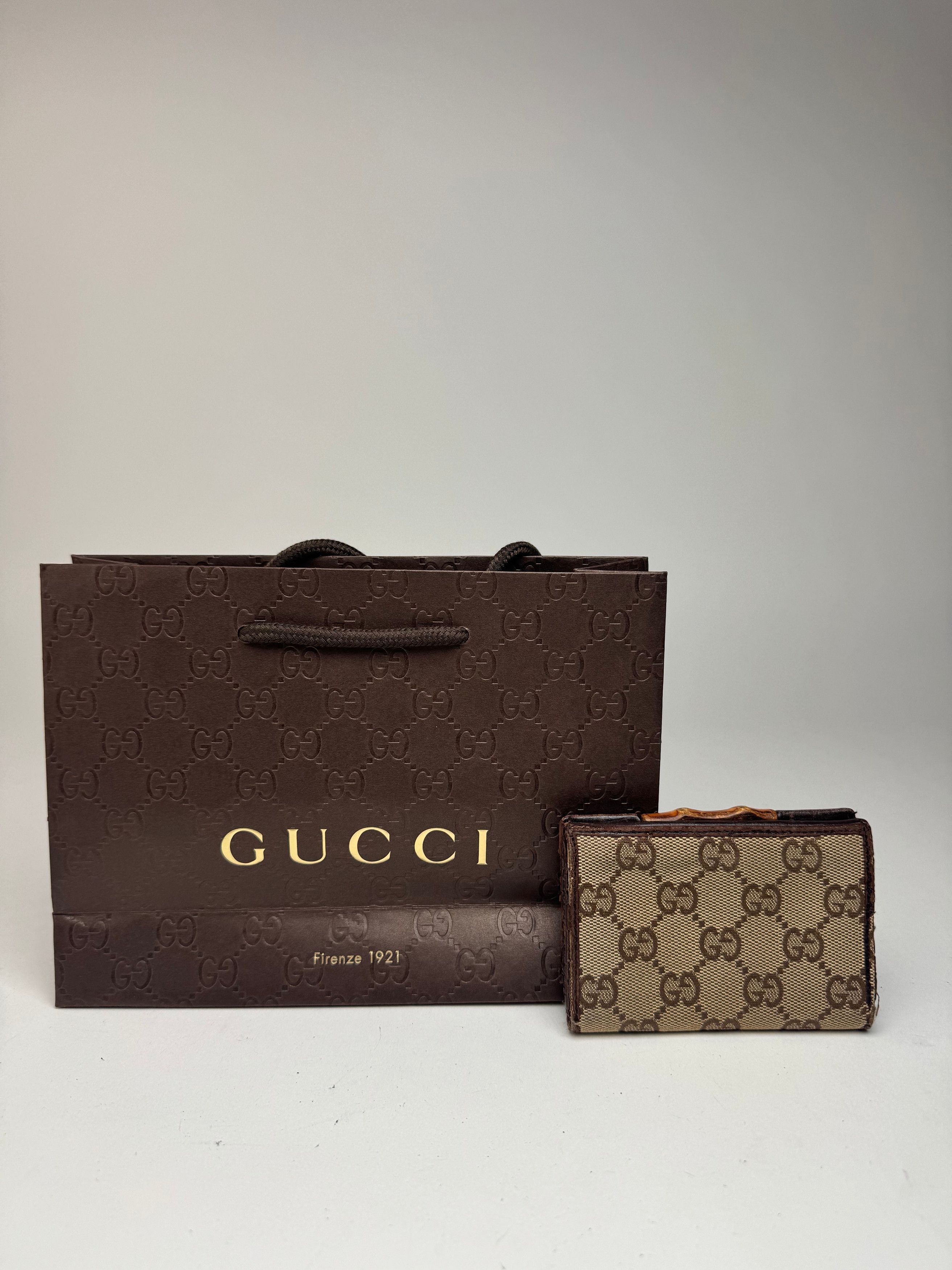 Gucci Vintage Leather / -Canvas monogram Card Holder beige brown Size ONE SIZE - 11 Thumbnail