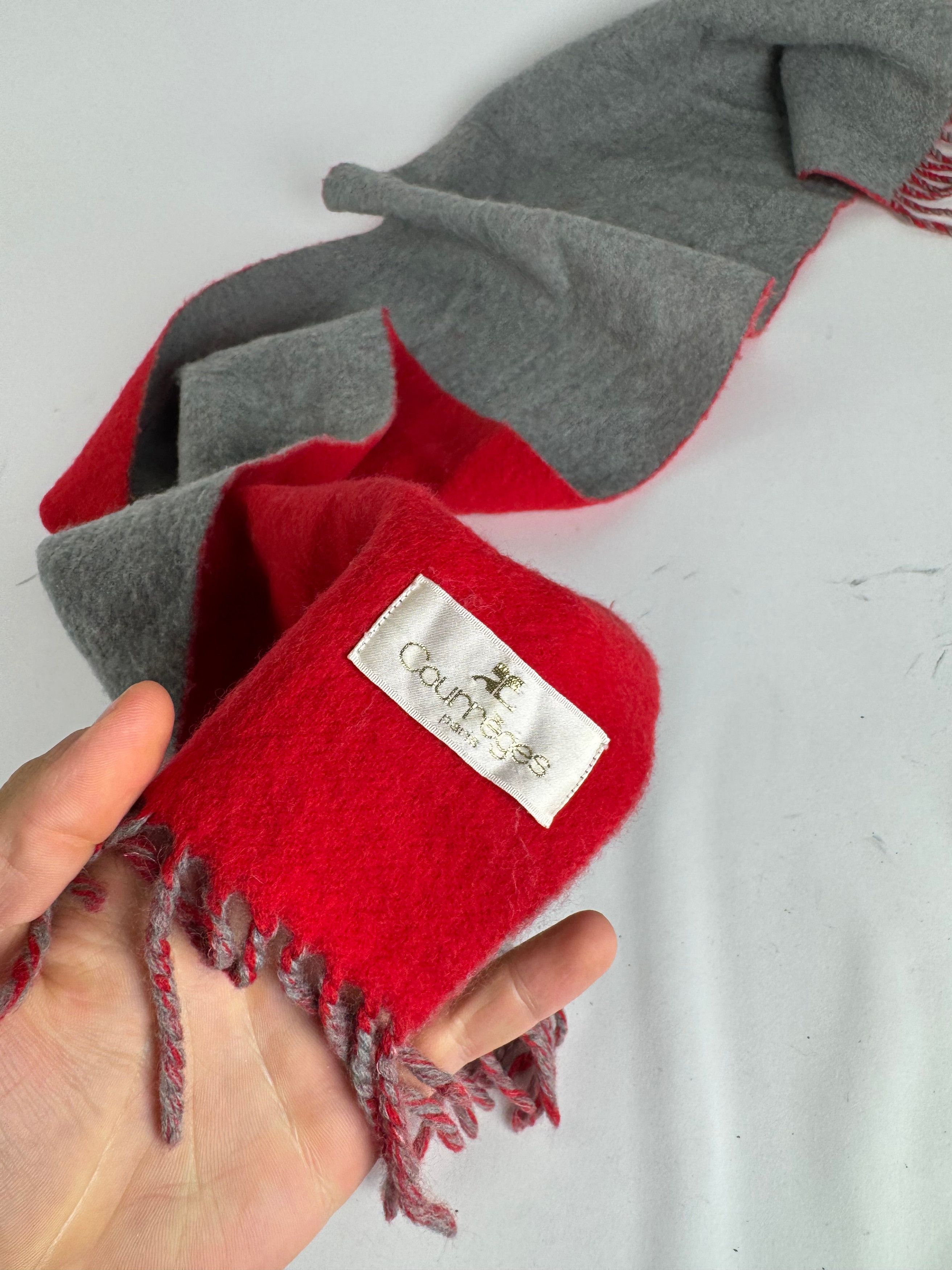 Courreges Vintage Paris wool scarf red grey Size ONE SIZE - 6 Thumbnail