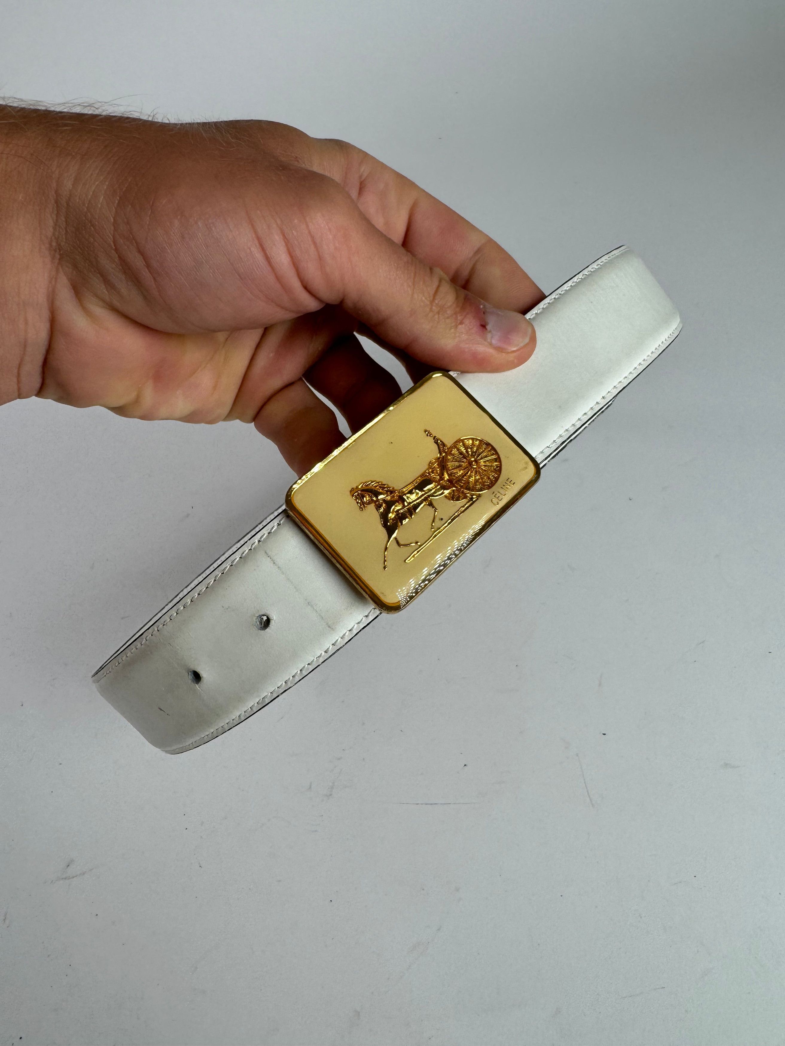 Celine Vintage Leather belt white Size ONE SIZE - 7 Thumbnail