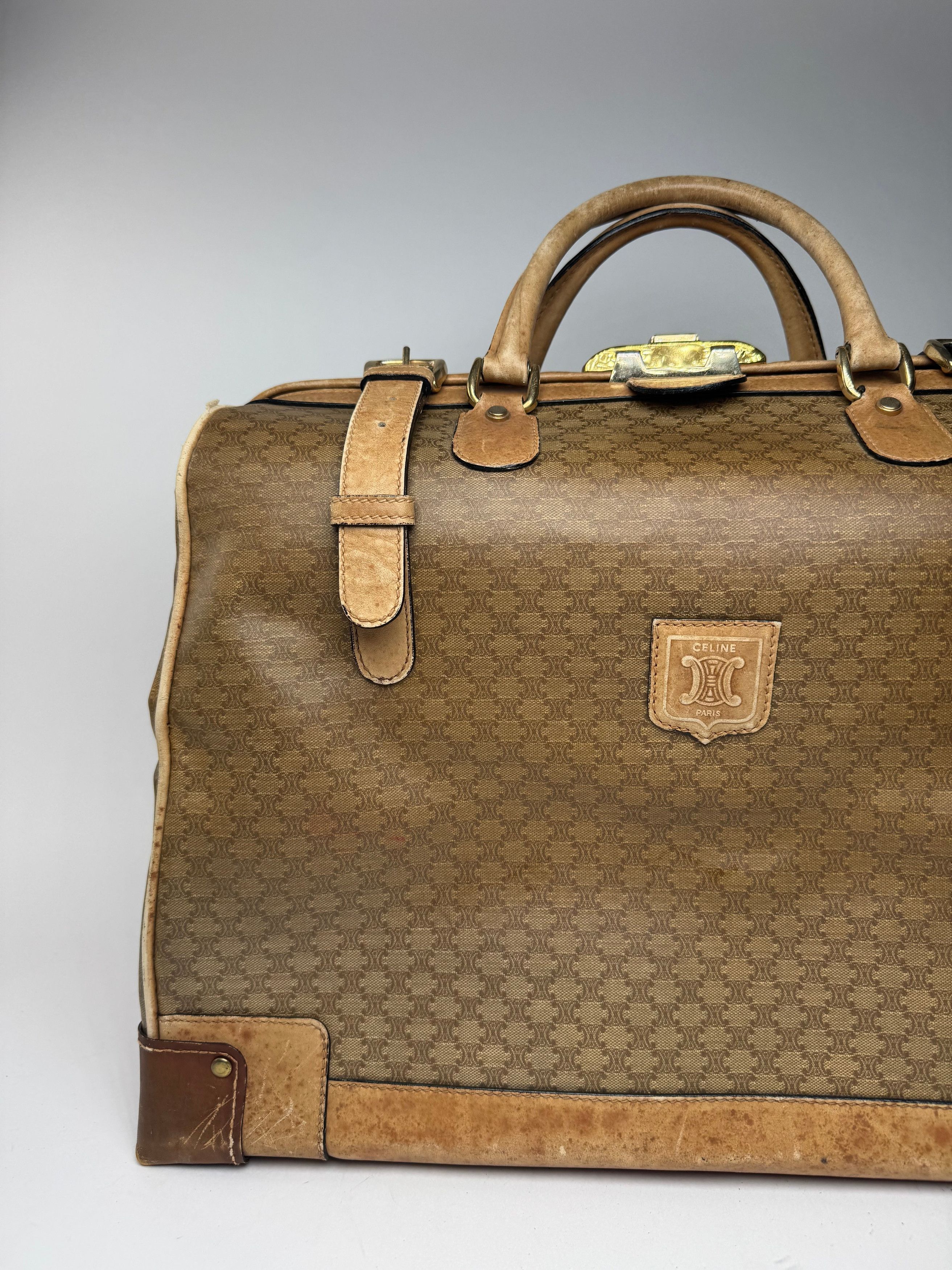 Celine Vintage Paris Monogram Leather Travel bag gold brown Size ONE SIZE - 4 Thumbnail