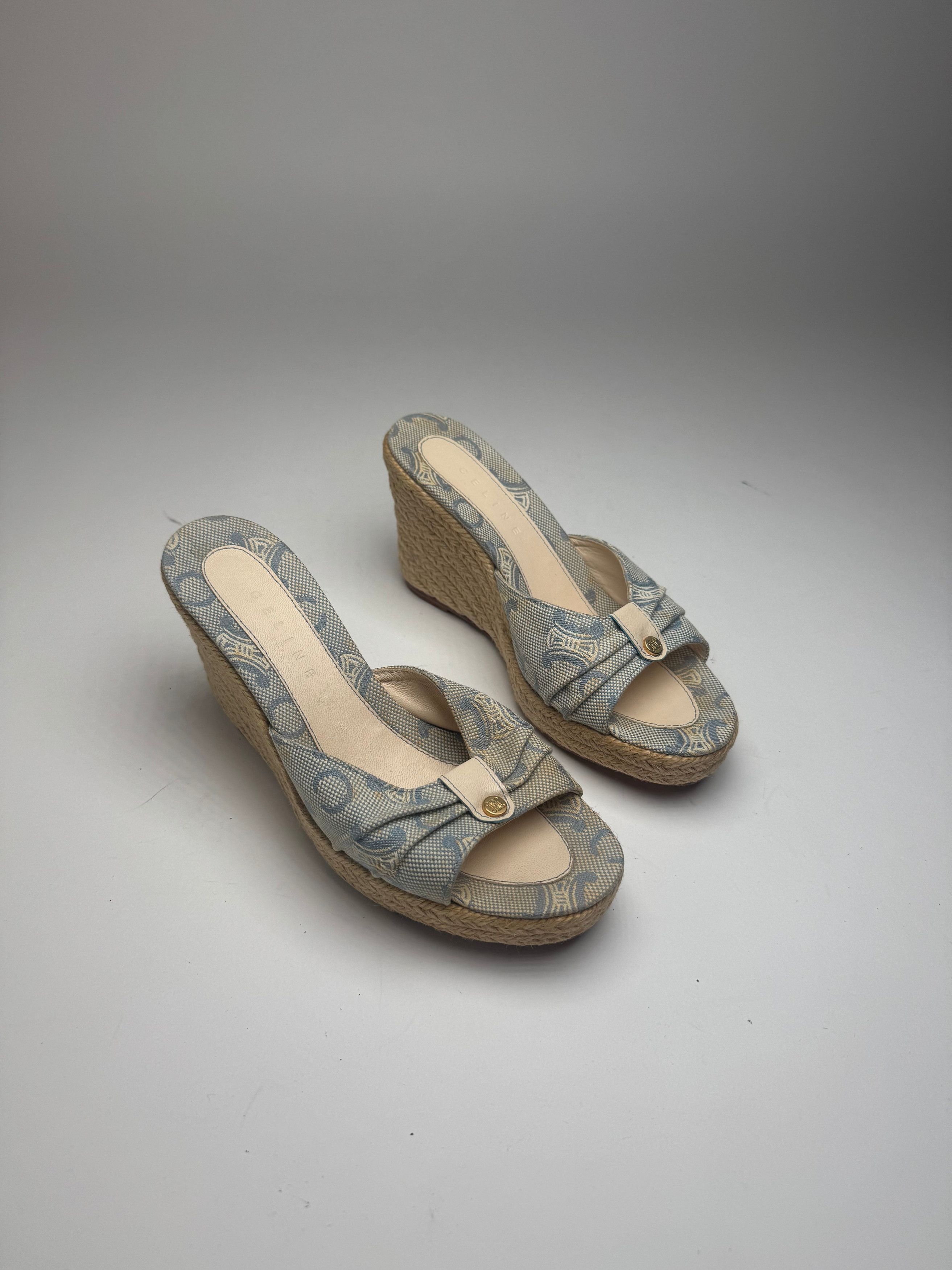 Celine Vintage Paris Monogram pumps blue beige EU36 Size US 5 / IT 35 - 3 Thumbnail
