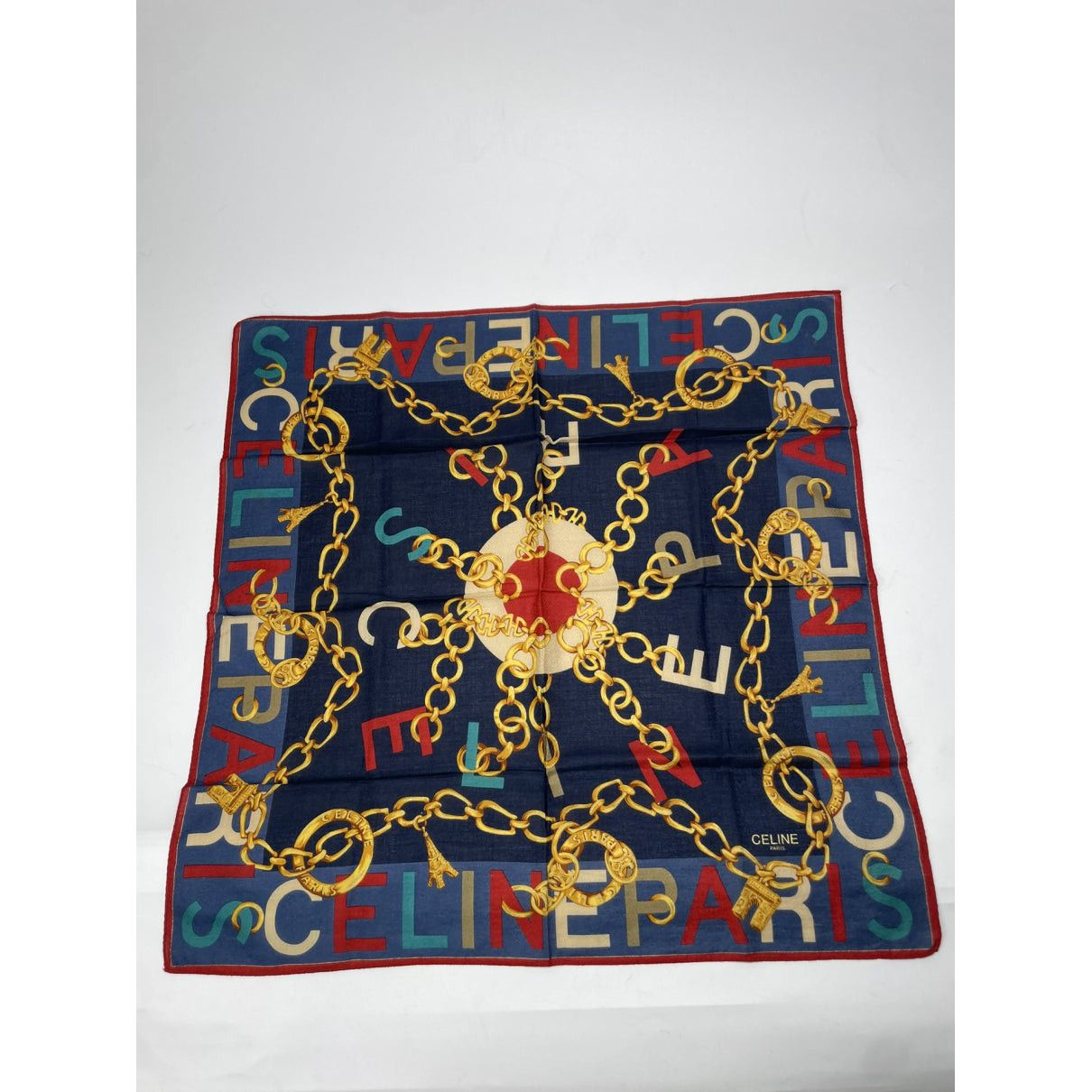 Celine Blue Silk Scarf Size ONE SIZE - 3 Thumbnail