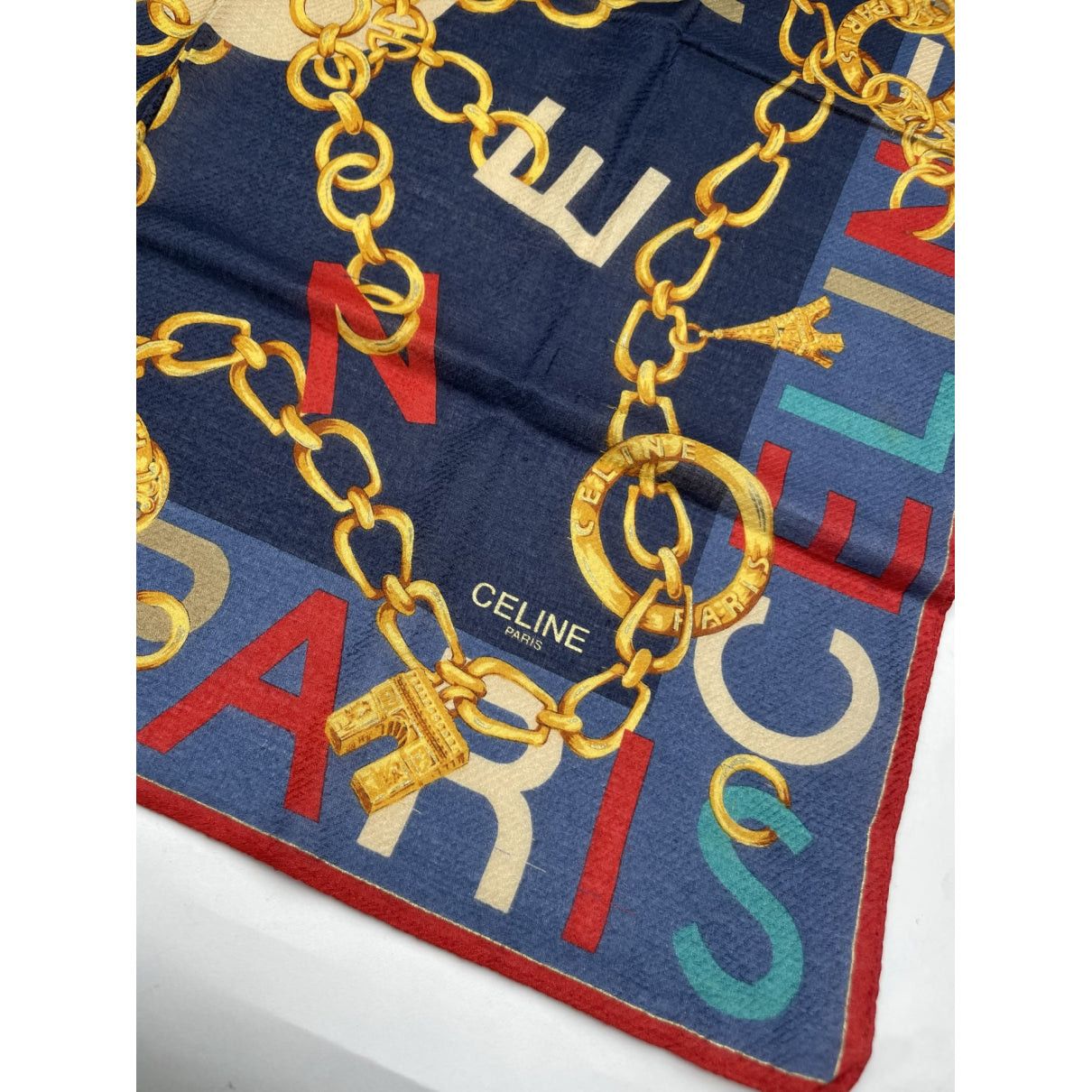 Celine Blue Silk Scarf Size ONE SIZE - 2 Thumbnail