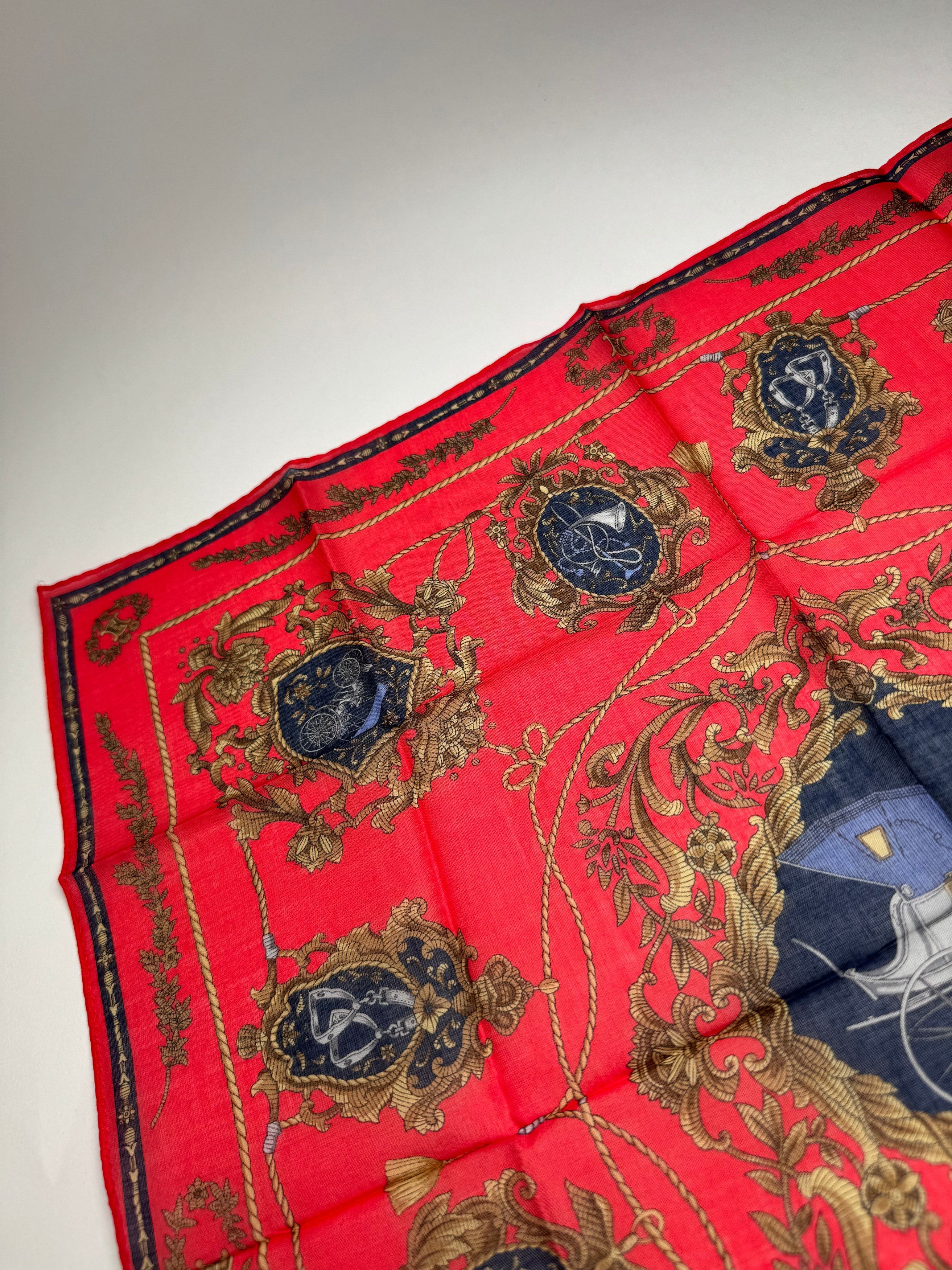 Celine Vintage Paris Silk/Canvas Scarf Red Size ONE SIZE - 4 Thumbnail