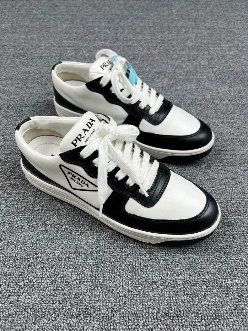 Prada Prada Black and White Triangle Logo Low-Top Sneakers Size US 6.5 / EU 39-40 - 2 Thumbnail