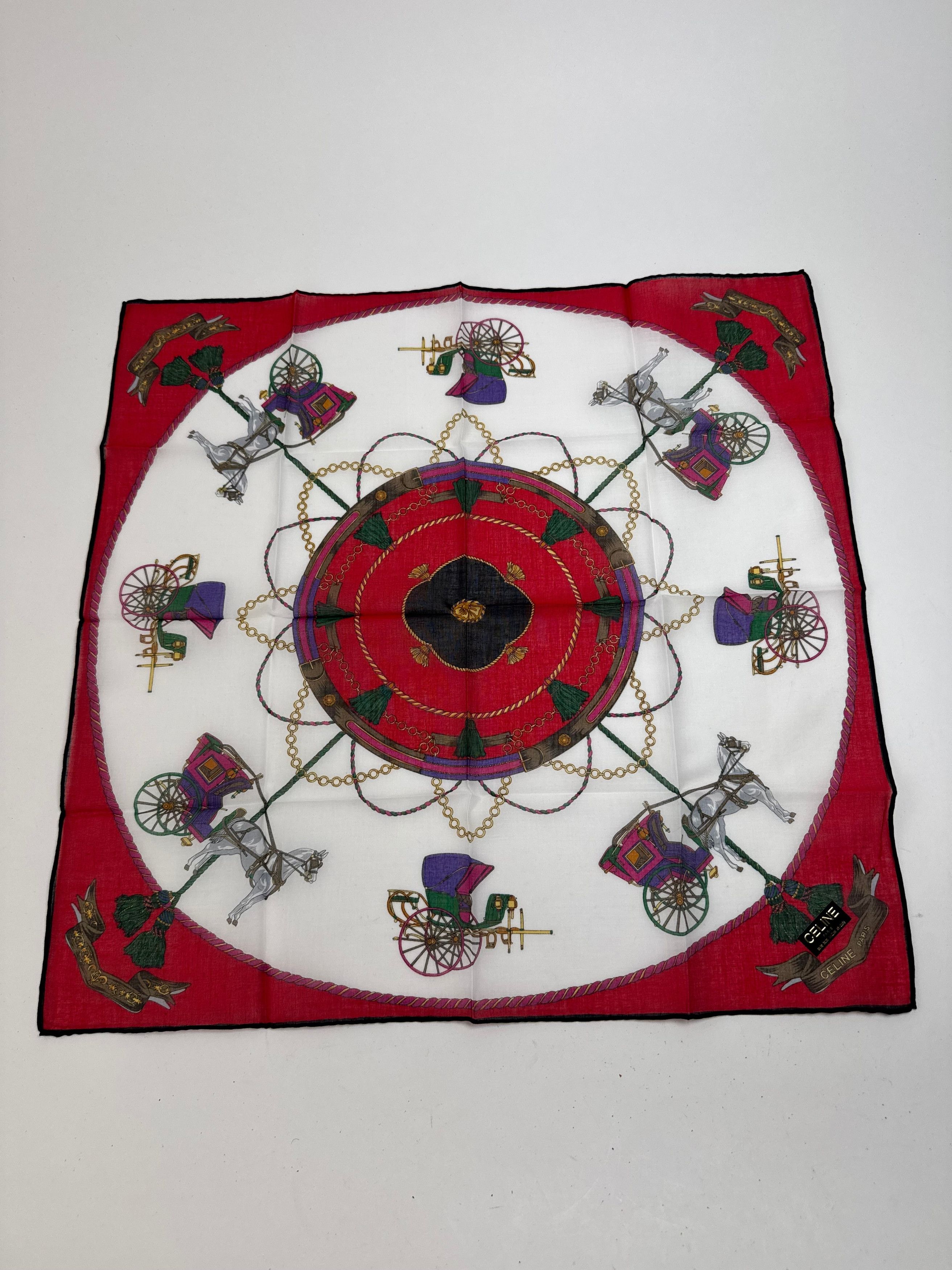 Celine Vintage Scarf red black white Size ONE SIZE - 8 Thumbnail