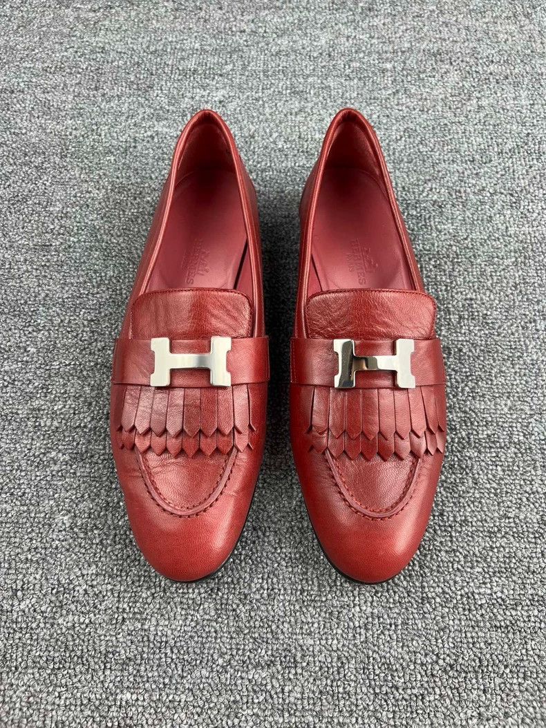Hermes Hermes Burgundy Leather Loafers-yf Size US 5 / EU 37 - 3 Thumbnail