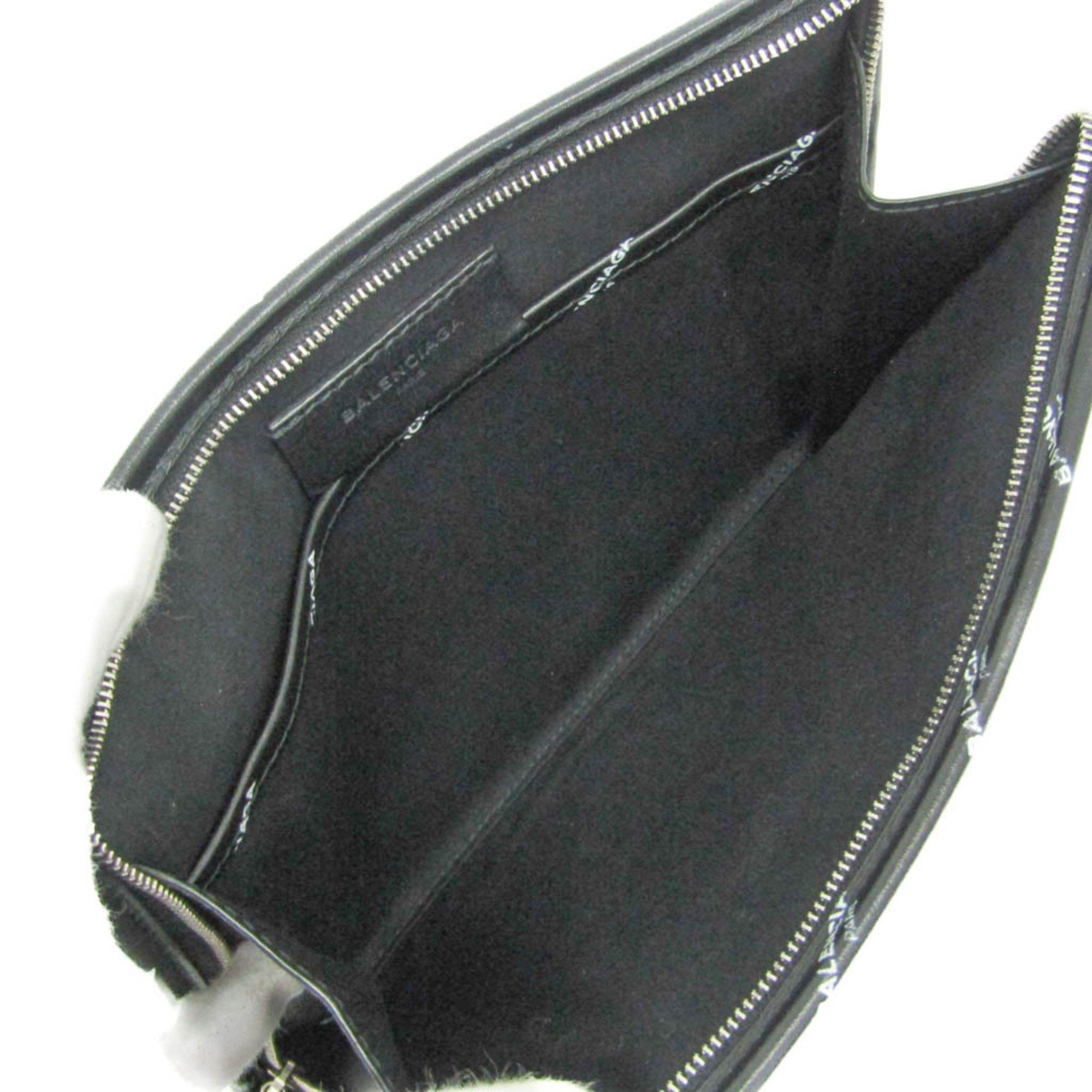 Balenciaga Balenciaga Logo Print 476046 Men,Women Leather Clutch Bag,Pouch Black Size ONE SIZE - 3 Thumbnail