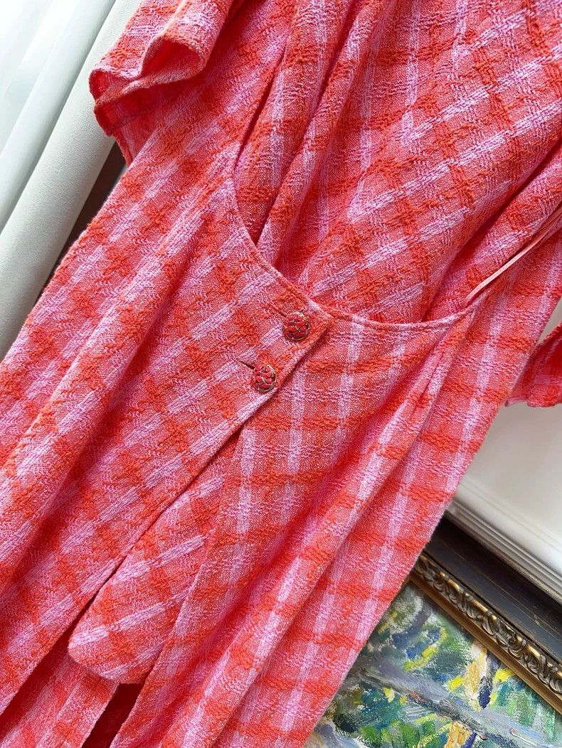 Chanel Chanel Orange Pink Plaid Dress 24S - dmc Size US 38 / EU 54 - 3 Thumbnail