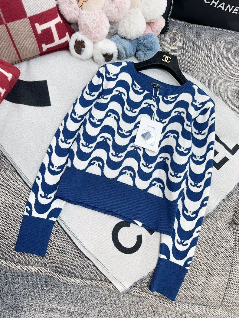 Chanel Chanel 21P Navy White CC Wave Knit Top - dmc Size US M / EU 48-50 / 2 - 2 Thumbnail