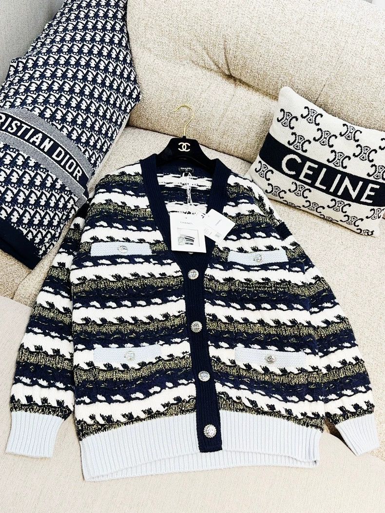 Chanel Chanel 22B Blue Stripe Knit Cardigan - dmc Size US M / EU 48-50 / 2 - 4 Thumbnail