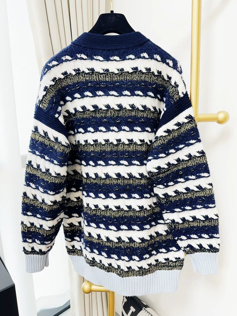 Chanel Chanel 22B Blue Stripe Knit Cardigan - dmc Size US M / EU 48-50 / 2 - 3 Thumbnail