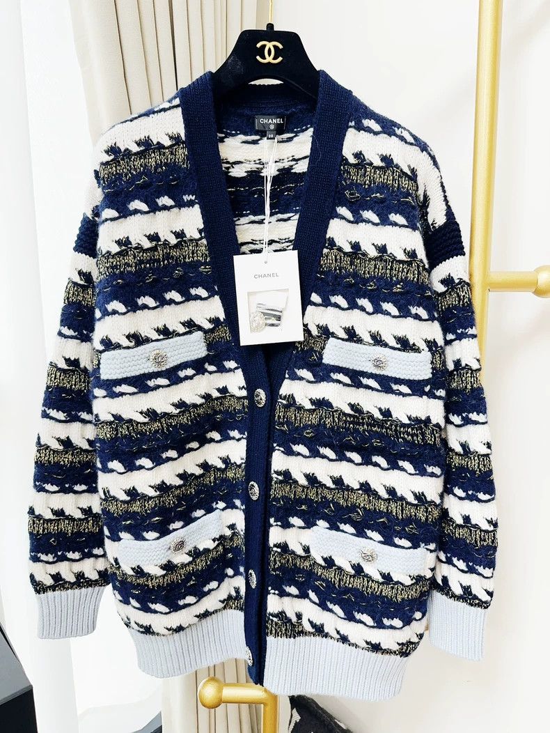 Chanel Chanel 22B Blue Stripe Knit Cardigan - dmc Size US M / EU 48-50 / 2 - 2 Thumbnail