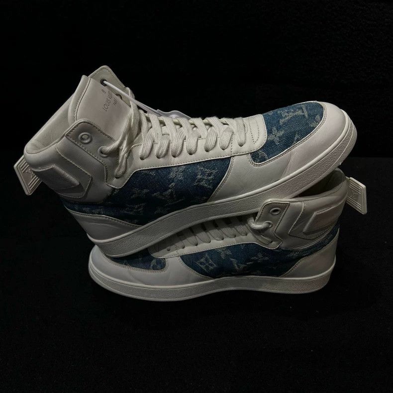 Louis Vuitton LV White Blue Denim High Top Sneakers - dmc Size US 7 / EU 40 - 4 Thumbnail