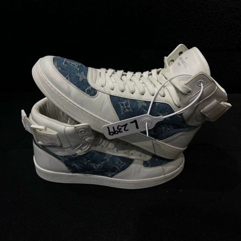 Louis Vuitton LV White Blue Denim High Top Sneakers - dmc Size US 7 / EU 40 - 3 Thumbnail