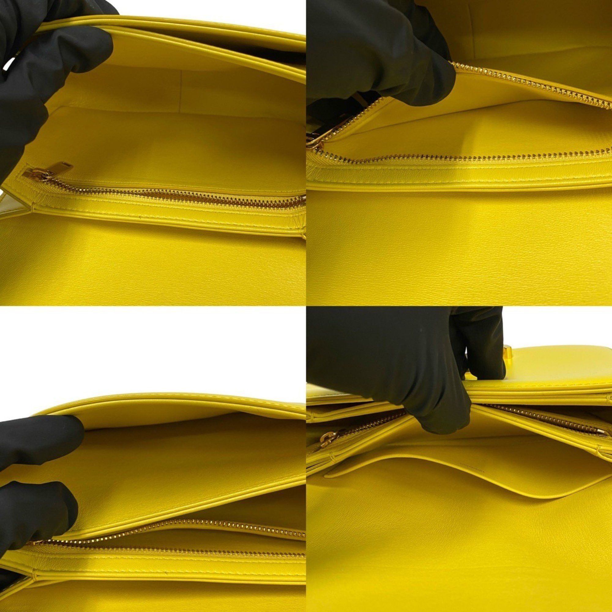Celine CELINE Teen Triomphe Logo Hardware Calf Leather Mini Shoulder Bag Pochette Yellow 33023 Size ONE SIZE - 9 Thumbnail