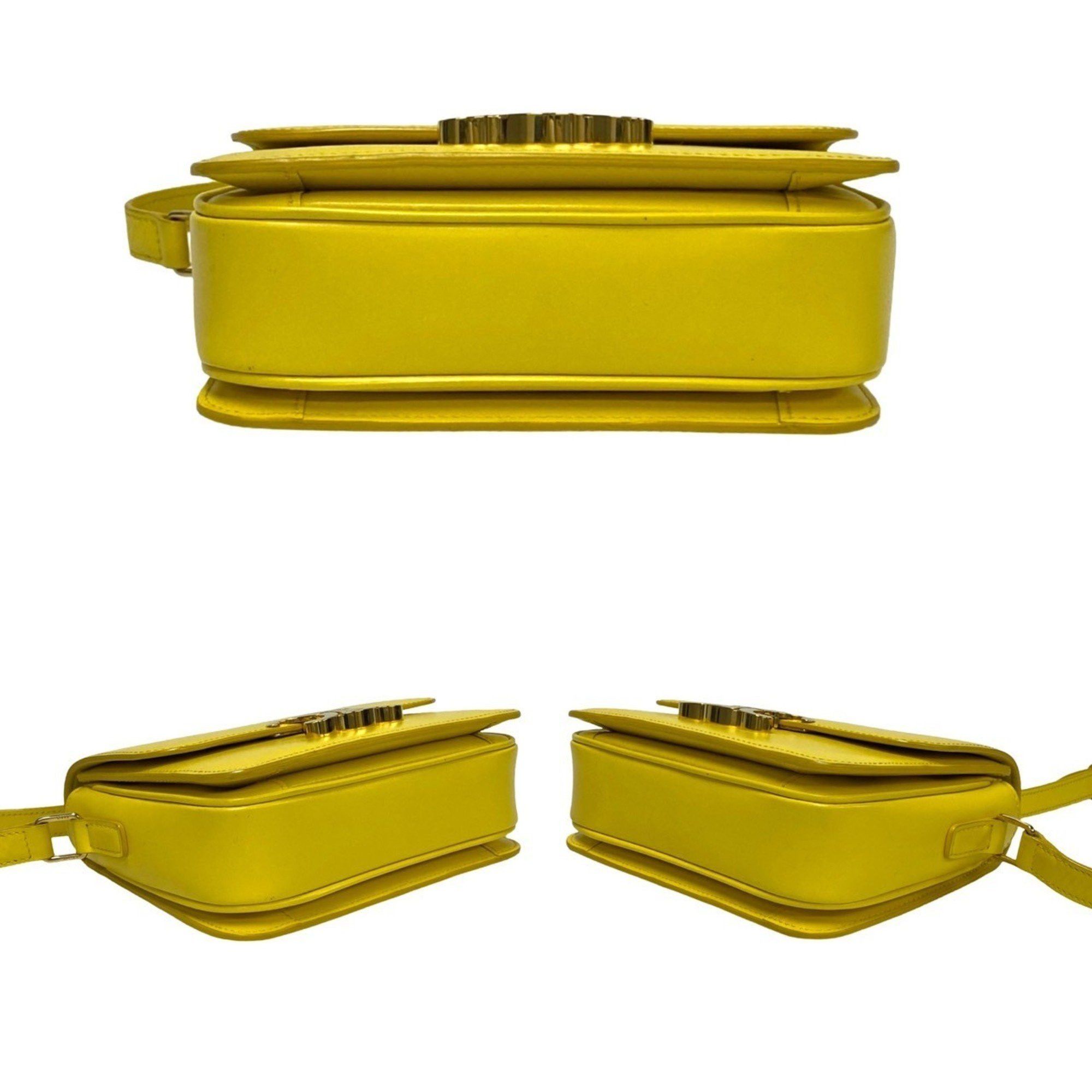 Celine CELINE Teen Triomphe Logo Hardware Calf Leather Mini Shoulder Bag Pochette Yellow 33023 Size ONE SIZE - 6 Thumbnail