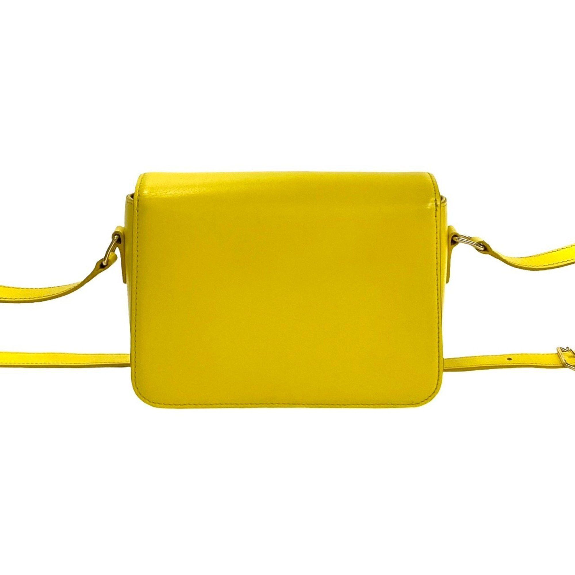 Celine CELINE Teen Triomphe Logo Hardware Calf Leather Mini Shoulder Bag Pochette Yellow 33023 Size ONE SIZE - 4 Thumbnail