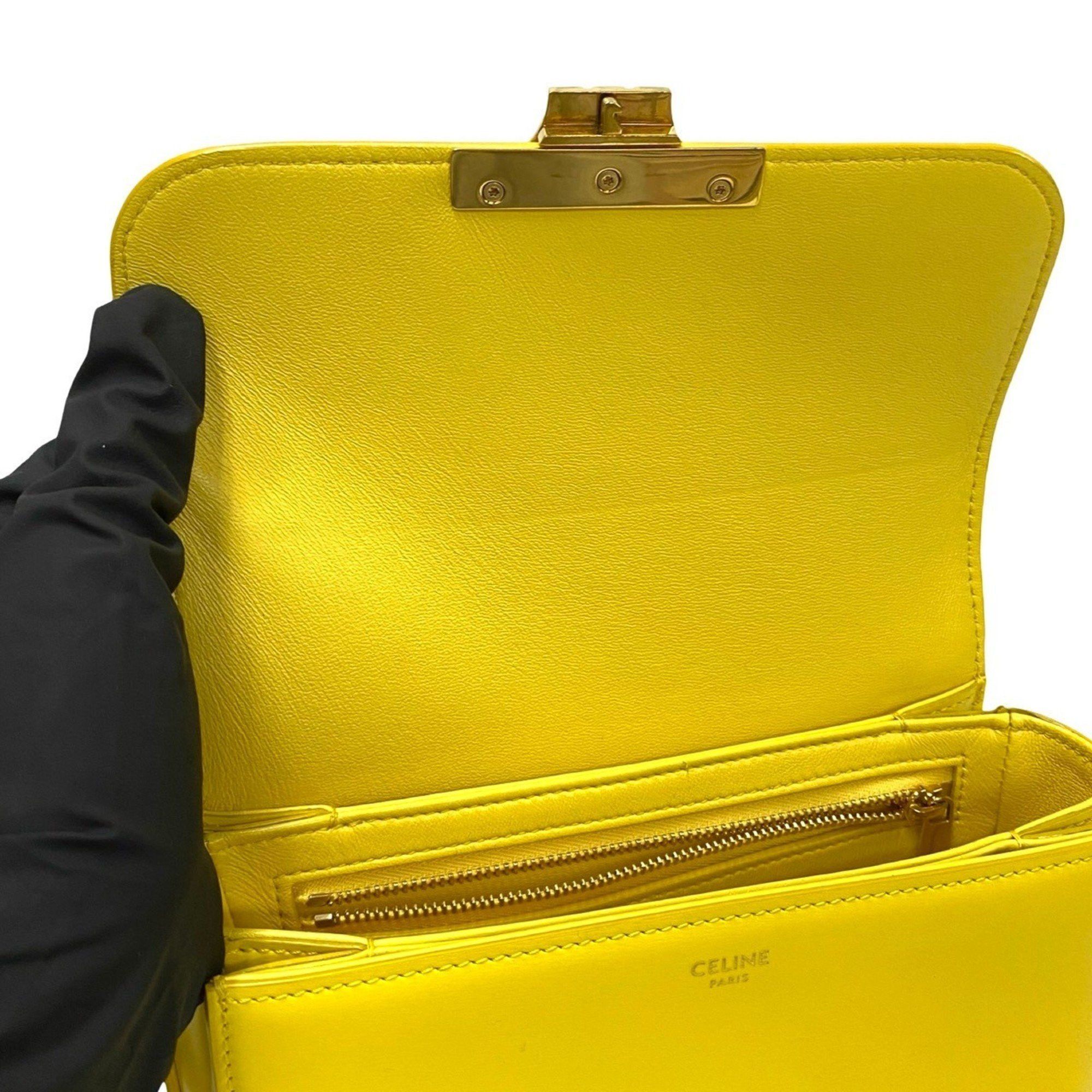 Celine CELINE Teen Triomphe Logo Hardware Calf Leather Mini Shoulder Bag Pochette Yellow 33023 Size ONE SIZE - 8 Thumbnail