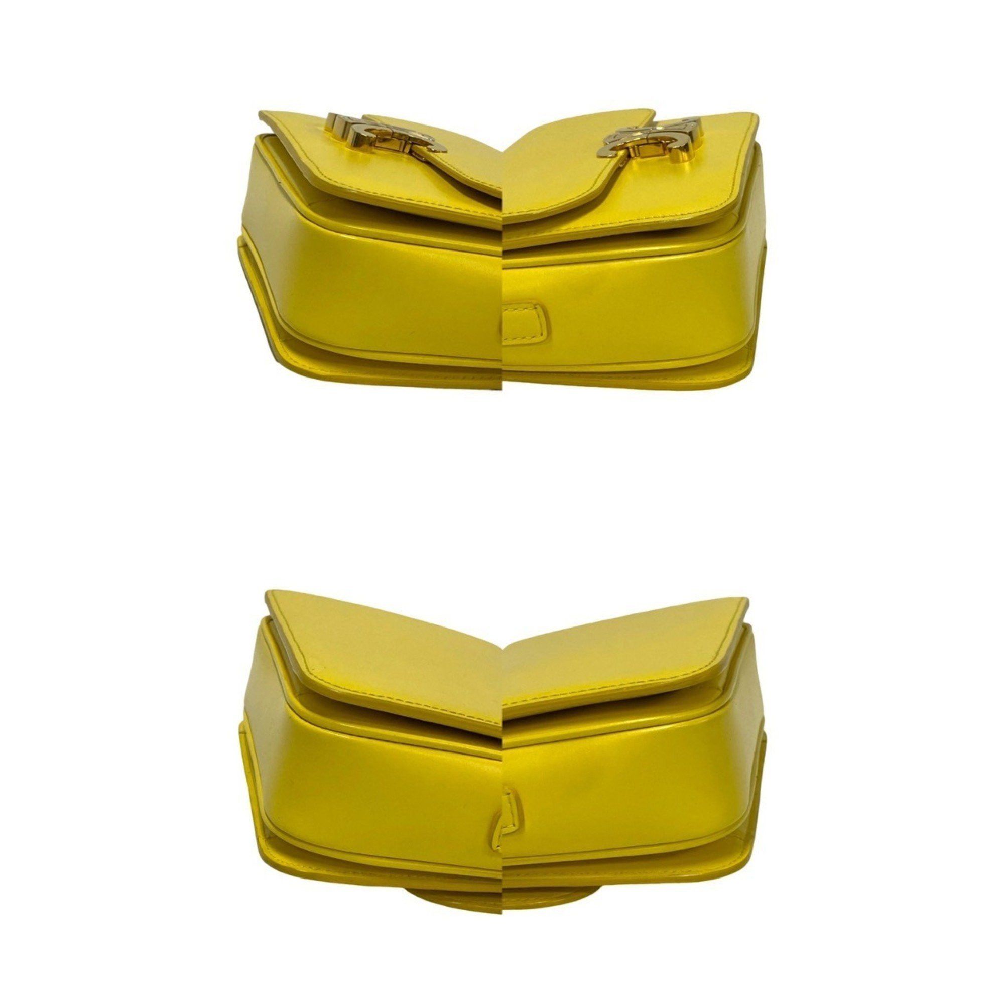 Celine CELINE Teen Triomphe Logo Hardware Calf Leather Mini Shoulder Bag Pochette Yellow 33023 Size ONE SIZE - 7 Thumbnail