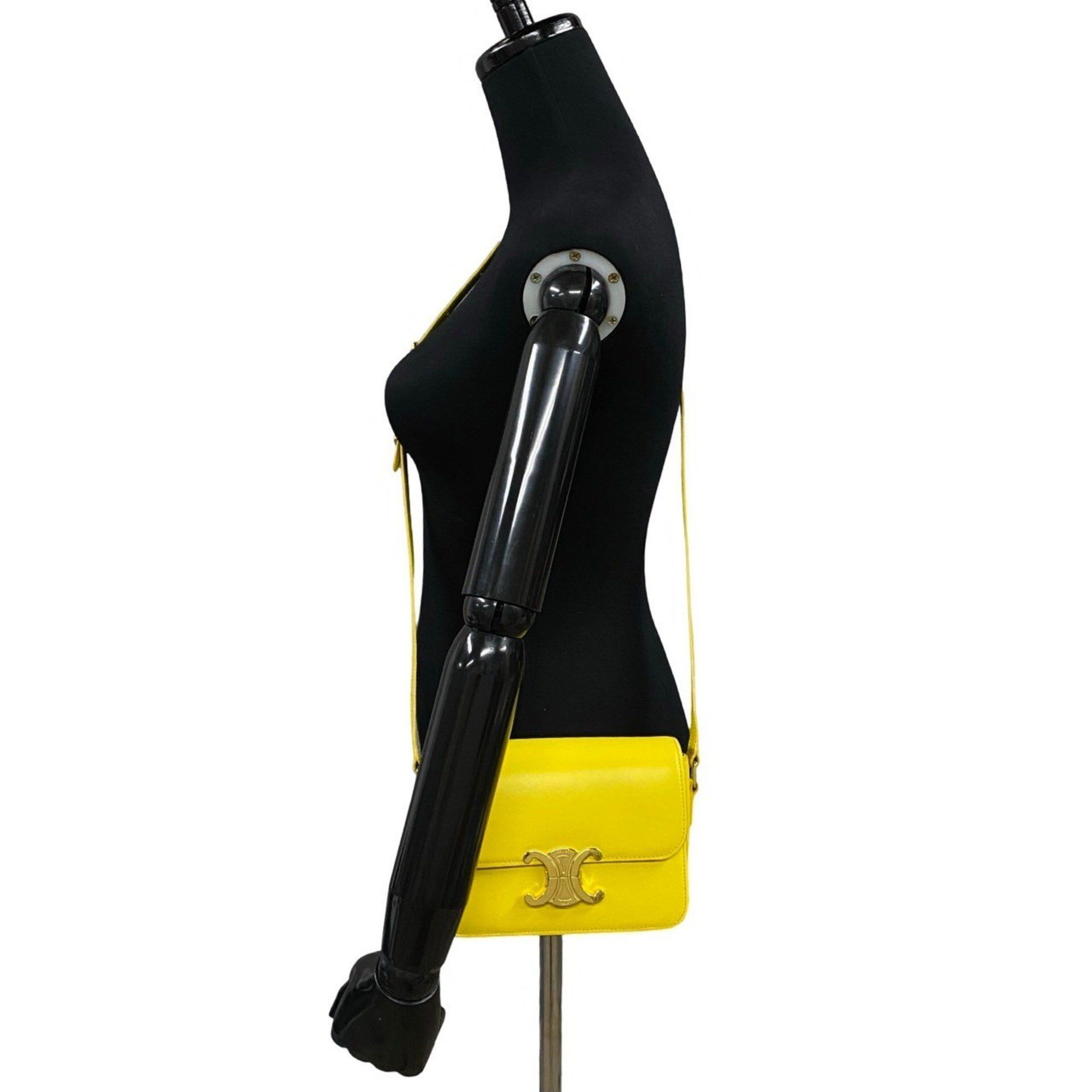 Celine CELINE Teen Triomphe Logo Hardware Calf Leather Mini Shoulder Bag Pochette Yellow 33023 Size ONE SIZE - 2 Thumbnail