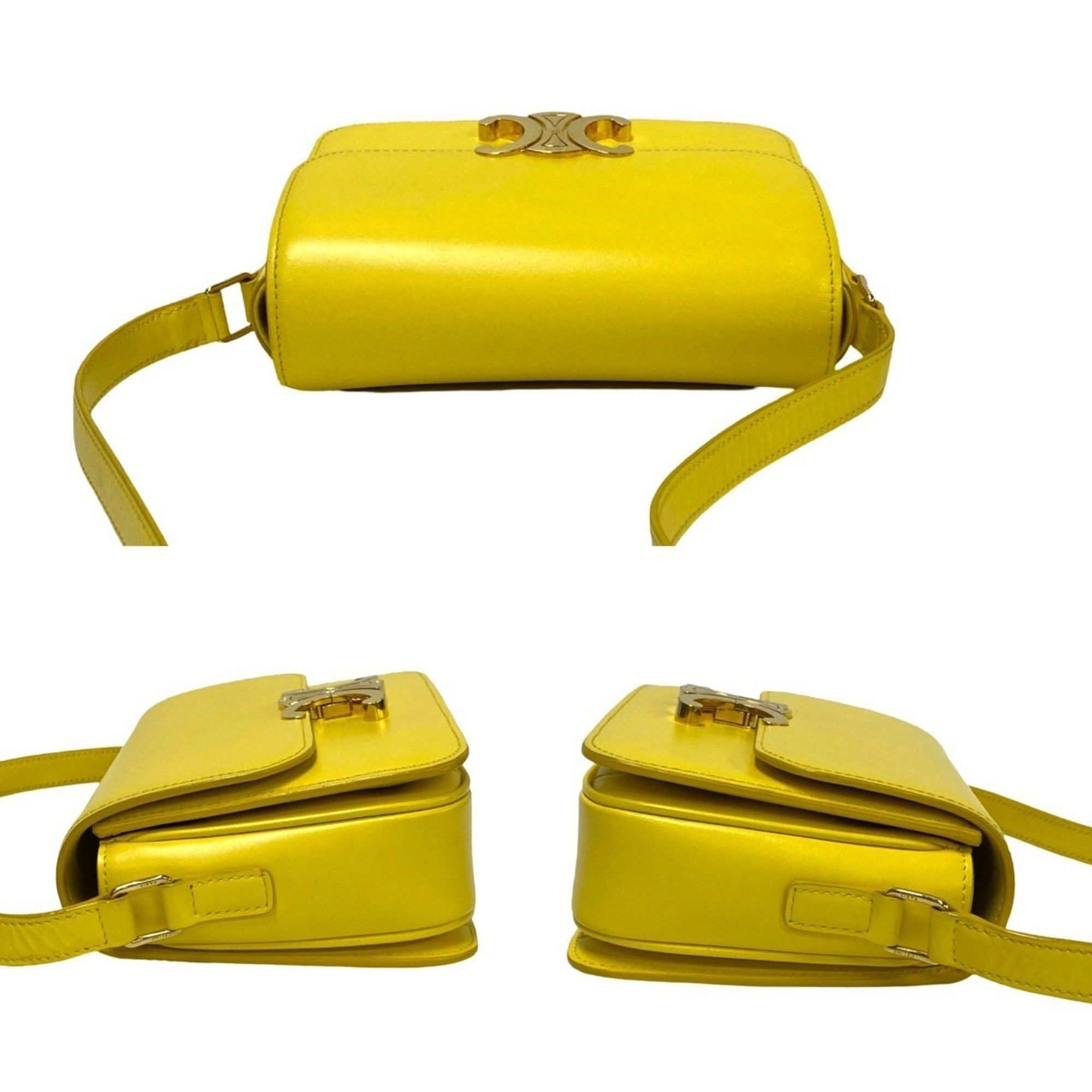 Celine CELINE Teen Triomphe Logo Hardware Calf Leather Mini Shoulder Bag Pochette Yellow 33023 Size ONE SIZE - 5 Thumbnail