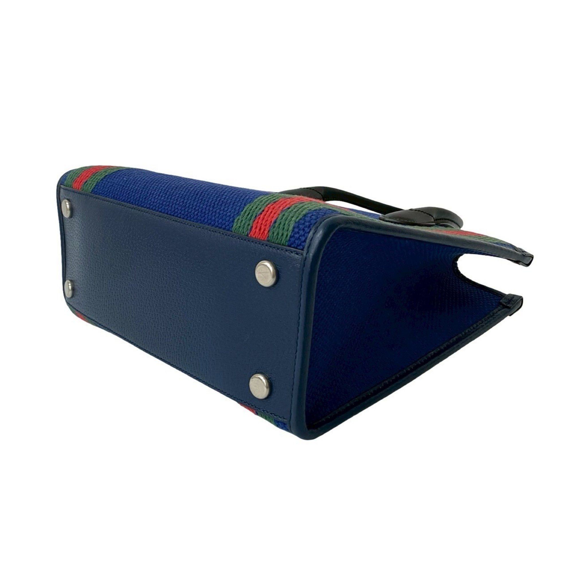 Gucci GUCCI Interlocking G Sherry Line Canvas and Leather Handbag/Tote Bag, Blue/Navy, 841-9 Size ONE SIZE - 8 Thumbnail